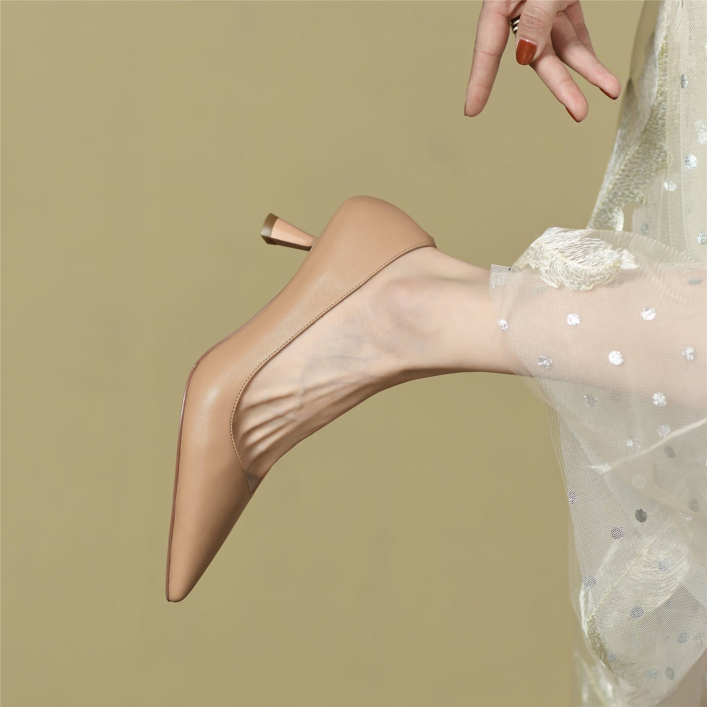 Nine Seven Handmade Genuine Leather Women's Low Heel Slip On Loafer Pumps with Pointy Toe