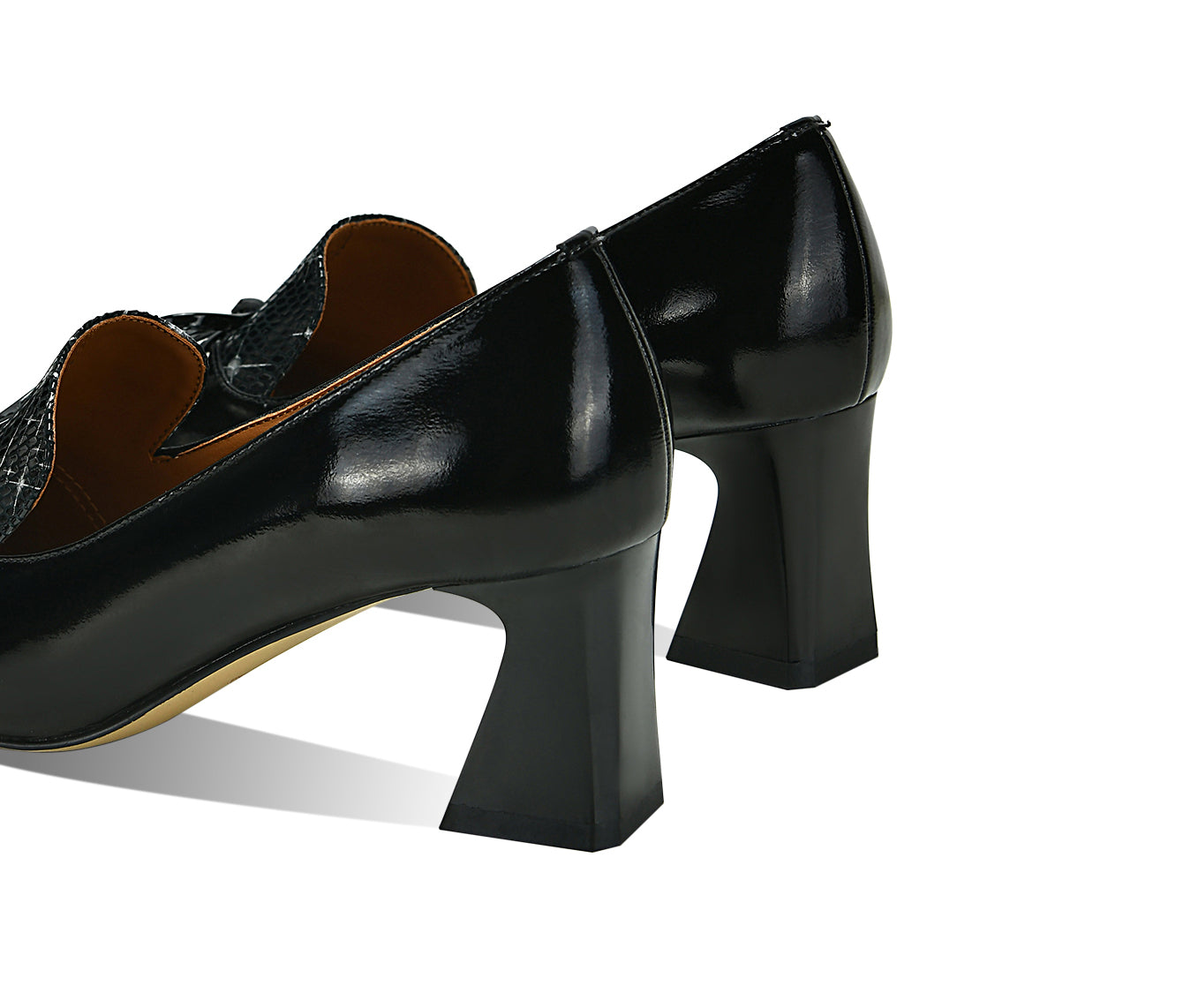 Nine Seven Handmade Women's Glossy Genuine Leather Decor Bowknot Slip On Pointed Toe Mid Cone Heel Pumps Shoes