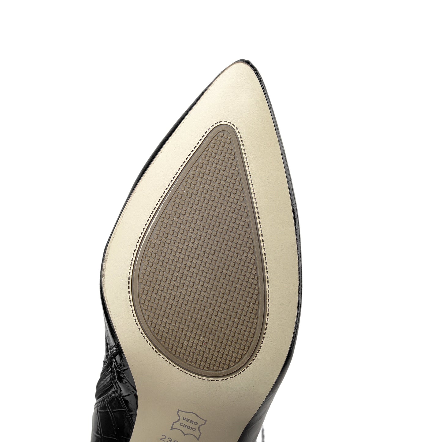 Nine Seven Women's Handmade Embossed Genuine Leather Clear Pointed Toe Mid Spool Heel Side Zip Up Classic Black Knee High Boots