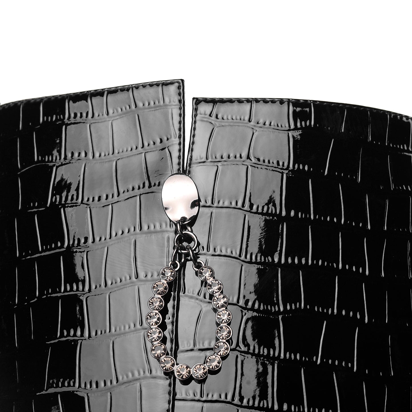 Nine Seven Women's Handmade Embossed Genuine Leather Clear Pointed Toe Mid Spool Heel Side Zip Up Classic Black Knee High Boots