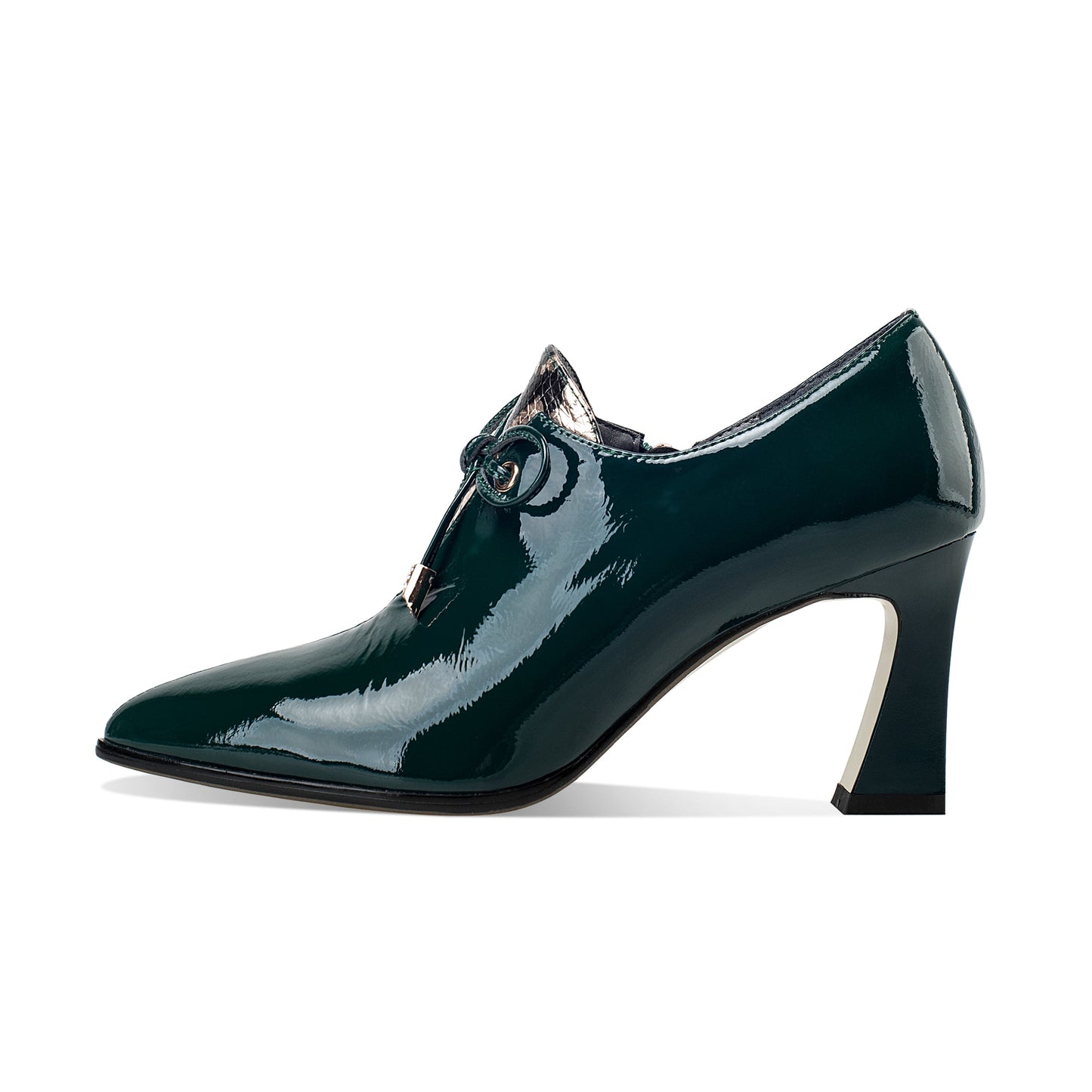 Nine Seven Women's Patent Leather Handmade High Spool Heel Pointed Toe Zip Up Pump Shoes with Bownot