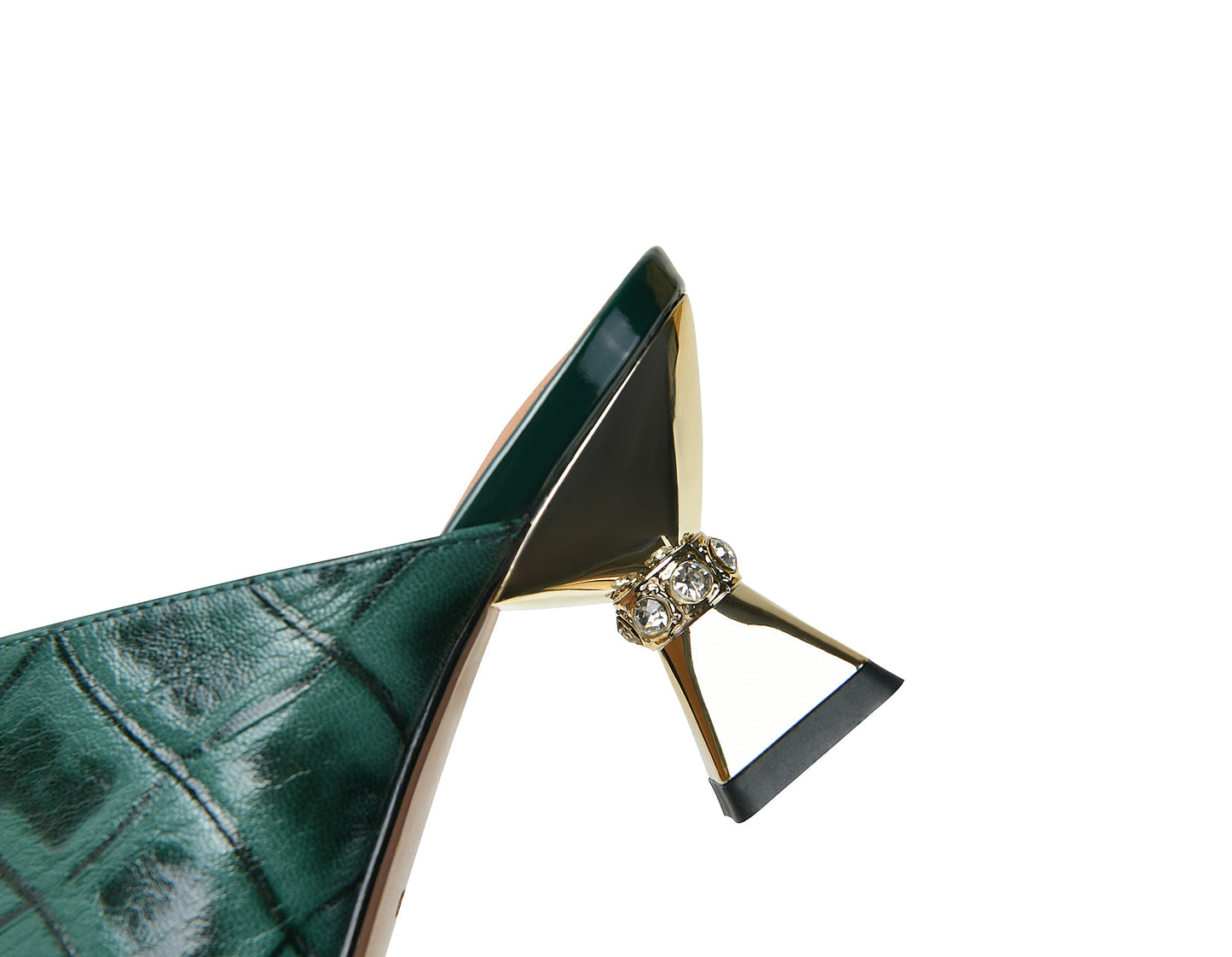 Nine Seven Women's Pointed Toe Plaid Genuine Leather Handmade Front Zipper Mid Chunky Heel Chic Slippers