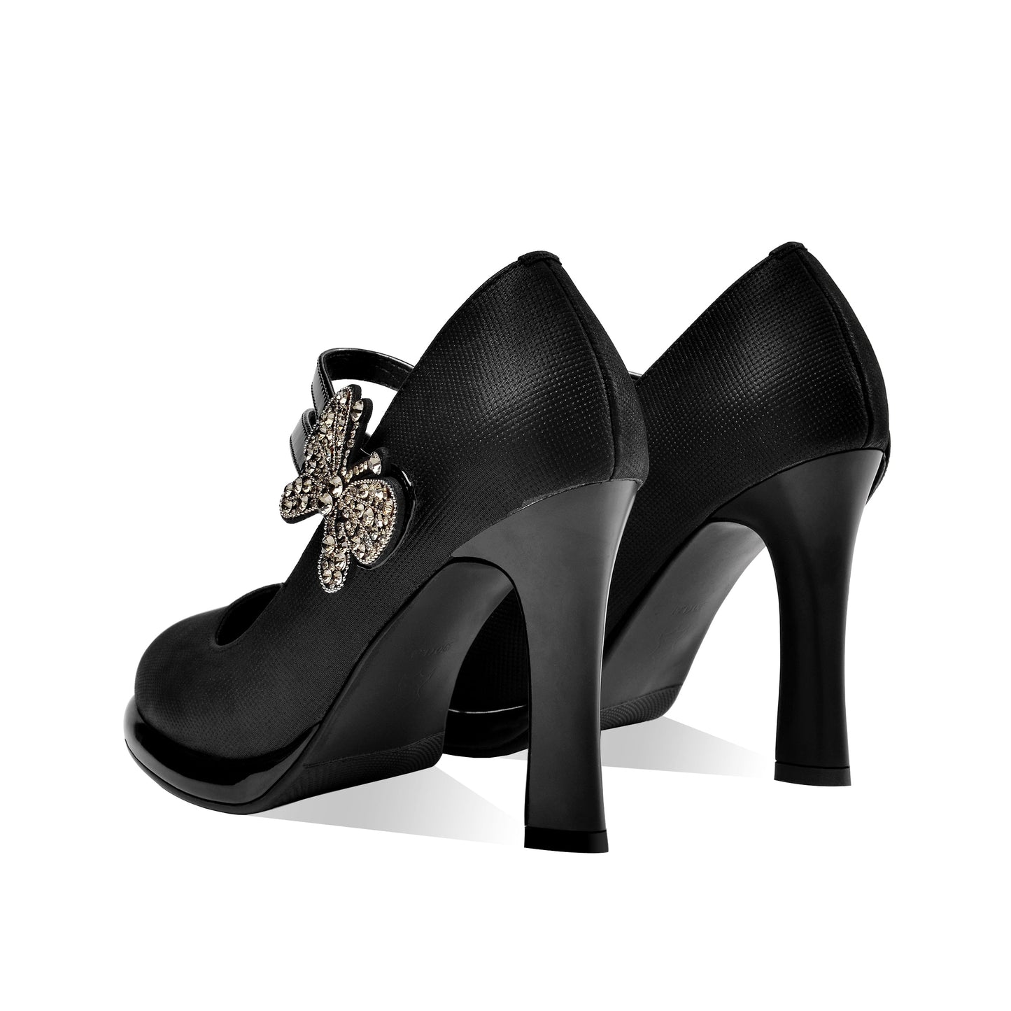 Nine Seven Women's Leather Handmade Round Toe Belts High Heel Pumps with Butterfly Décor