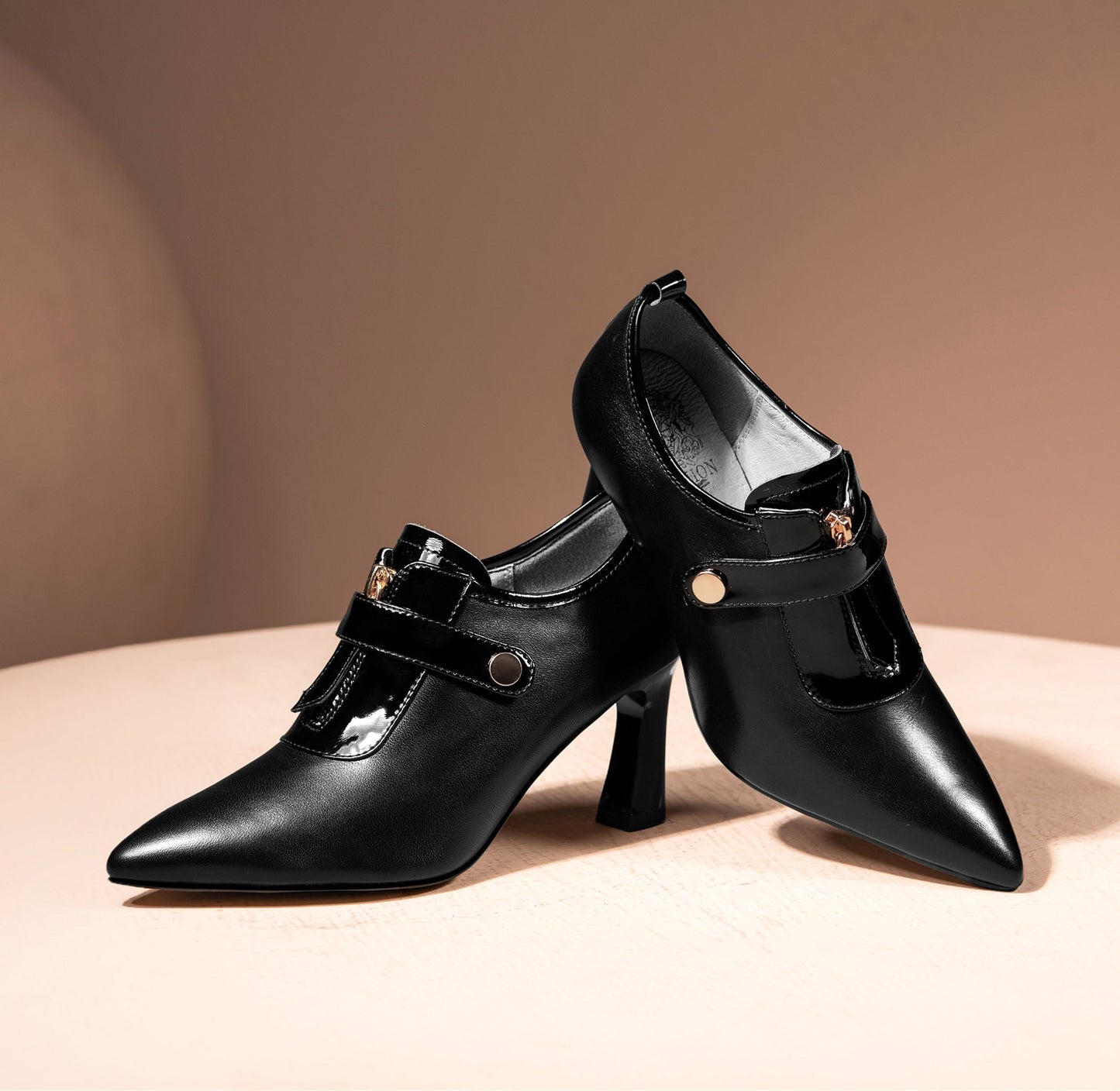 Nine Seven Women's Handmade Genuine Leather Sexy High Heel Pointed Toe Oxfords Pump Shoes with Front Zip and Button Decor