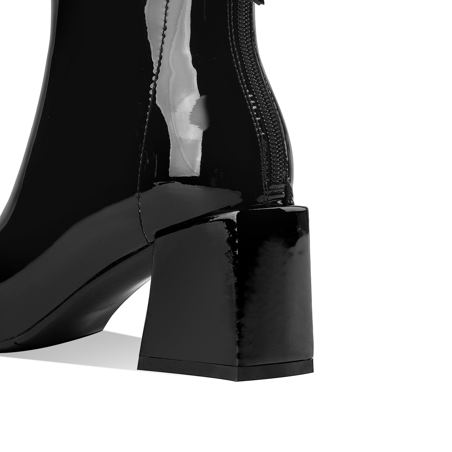 Nine Seven Women's Patent Leather Square Toe Handmade Mid Chunky Heels Back Zipper Trendy Ankle Boots