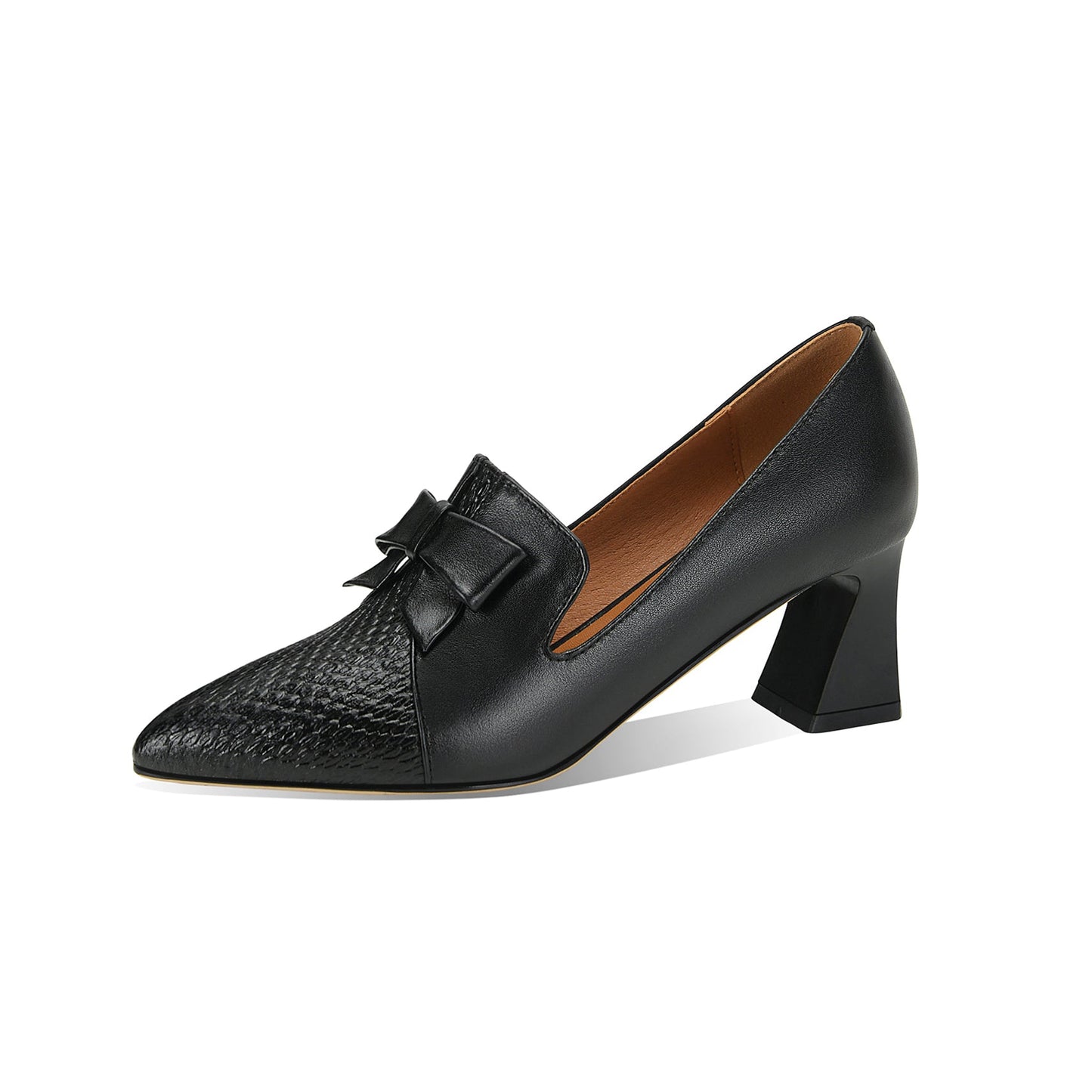 Nine Seven Women's Handmade Genuine Leather Pointed Toe Bowknot Elegant Spool Heel Pumps Shoes