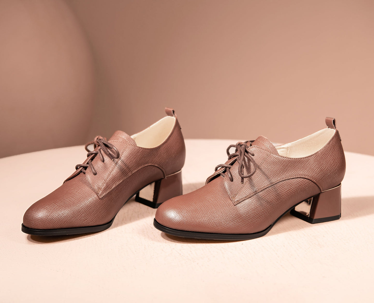 Nine Seven Women's Genuine Leather Handmade Block Heel Round Toe Lace Up Oxford Pumps