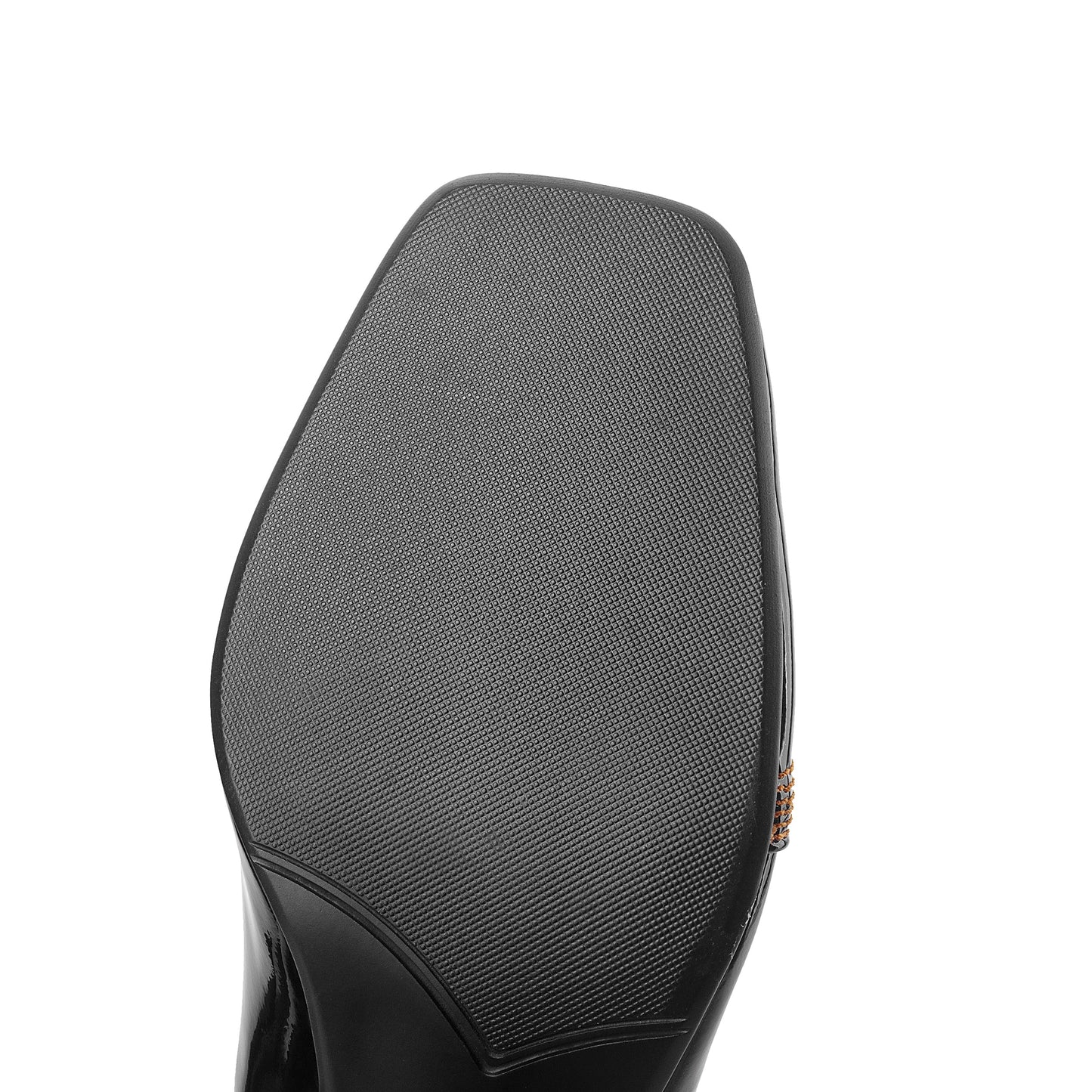 Nine Seven Women's Patent Leather Square Toe Handmade Front Zipper Mid Chunky Heels Trendy Ankle Boots