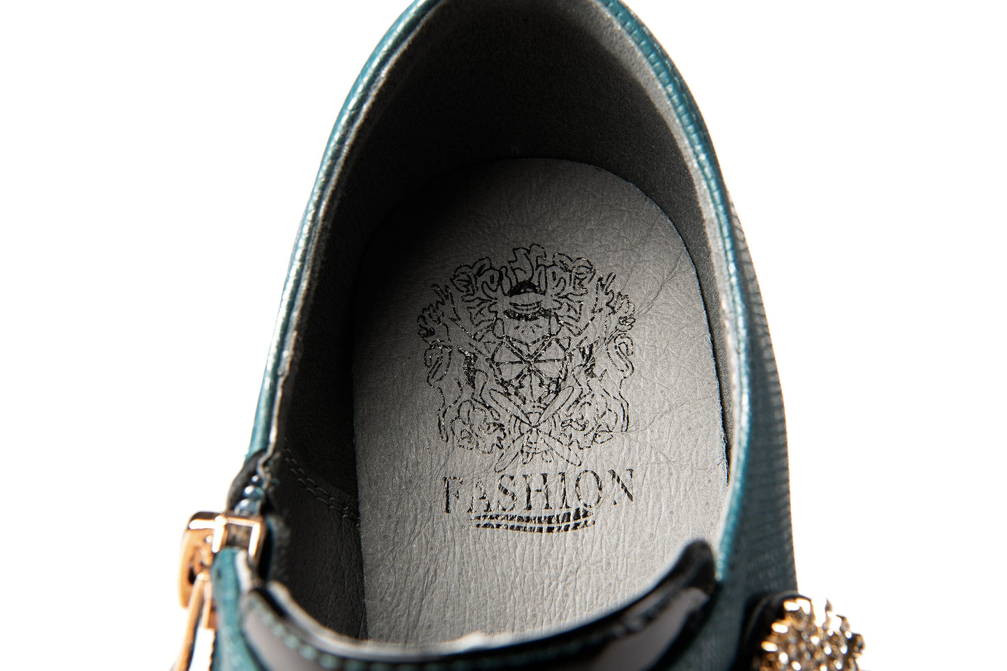 Nine Seven Women's Patent and Genuine Leather Handmade Pointed Toe Spool Heel Green Crystal Side Zip Oxford Pumps