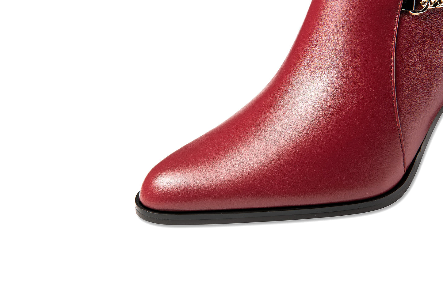 Nine Seven Women's Genuine Leather Handmade Spool Heel Pointed Toe Side Zip Elegant Oxford Pumps with Exquisite Heart Pendant