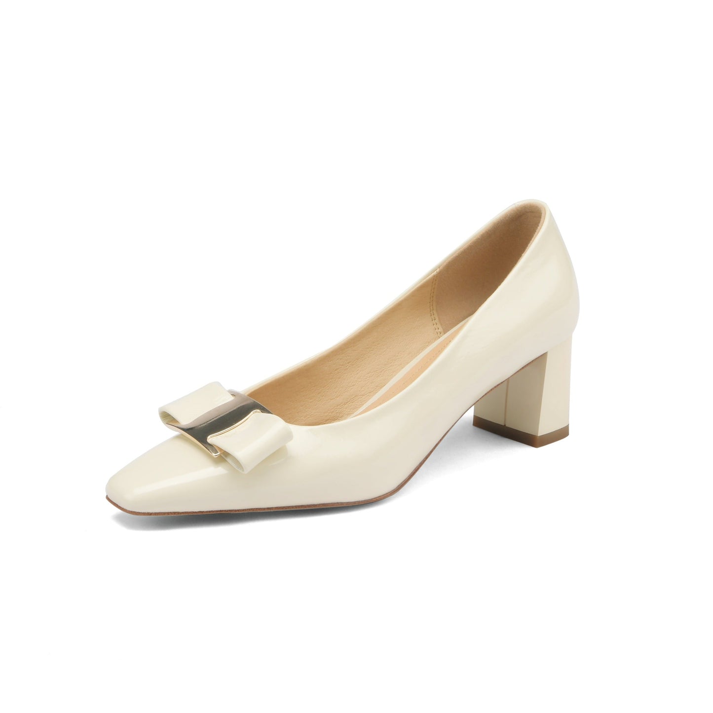 Nine Seven Women's Glossy Patent Leather Handmade Little Square Toe Comfortable Chunky Heel Office Pumps