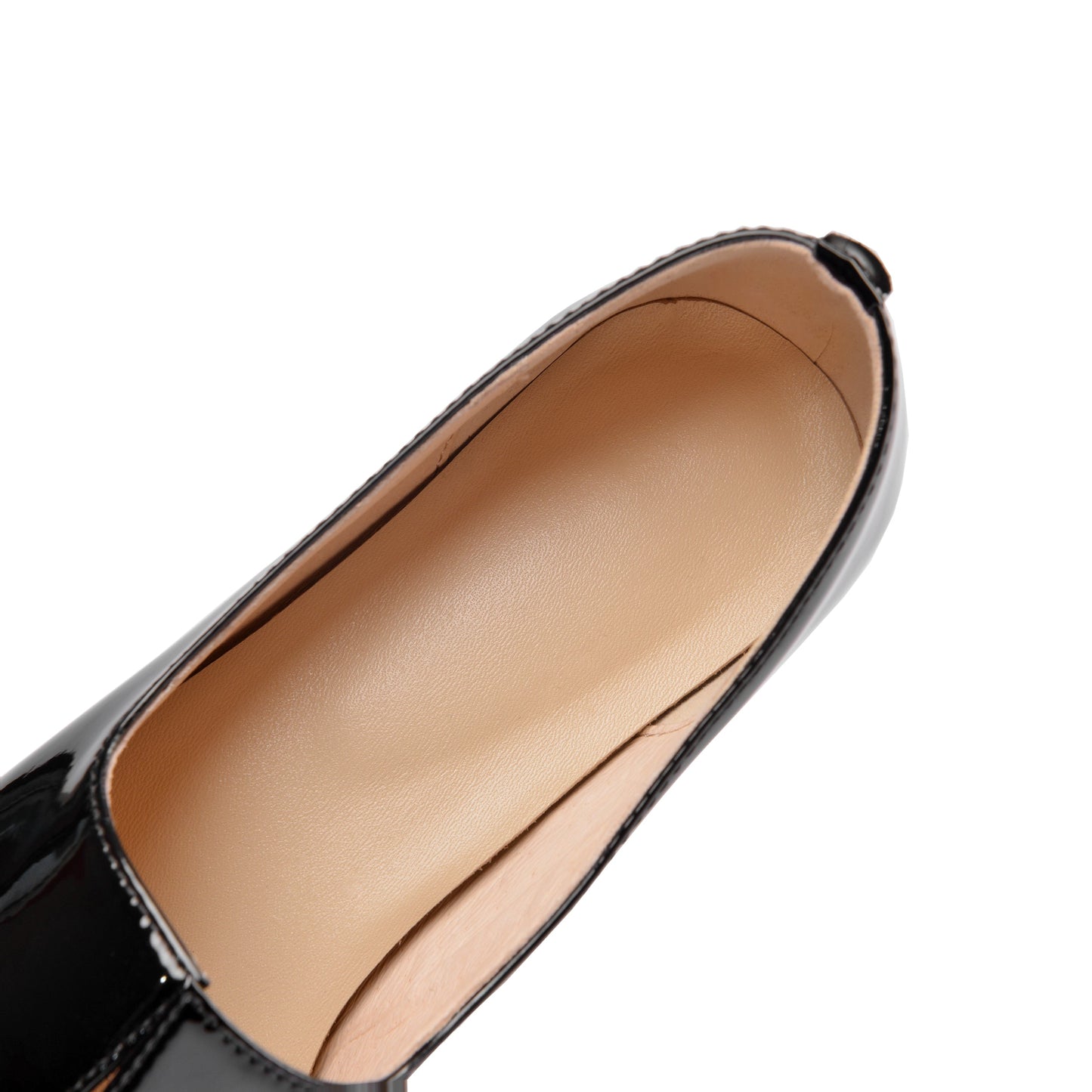 Nine Seven Women's Patent Leather Pointed Toe Handmade Stitches Low Chunky Heels Stylish Loafer Shoes