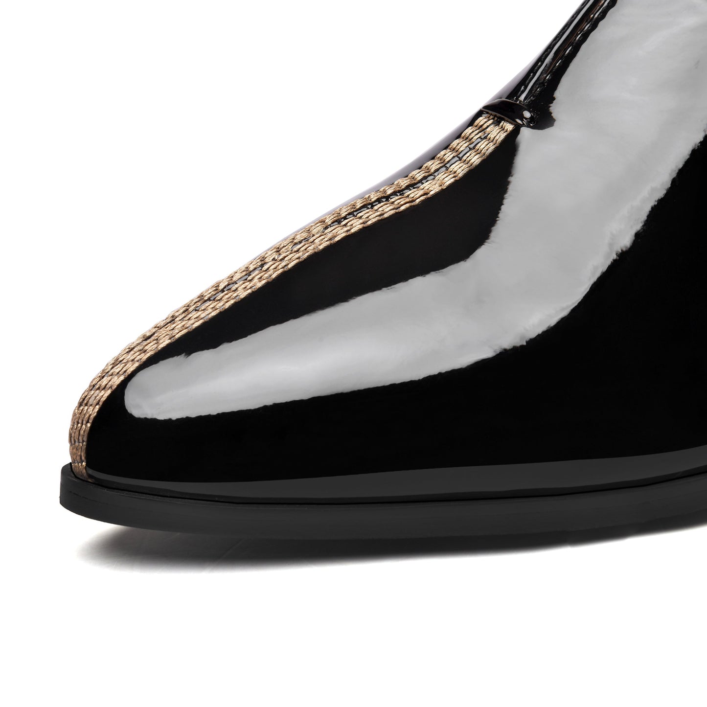 Nine Seven Women's Patent Leather Pointed Toe Handmade Stitches Low Chunky Heels Stylish Loafer Shoes