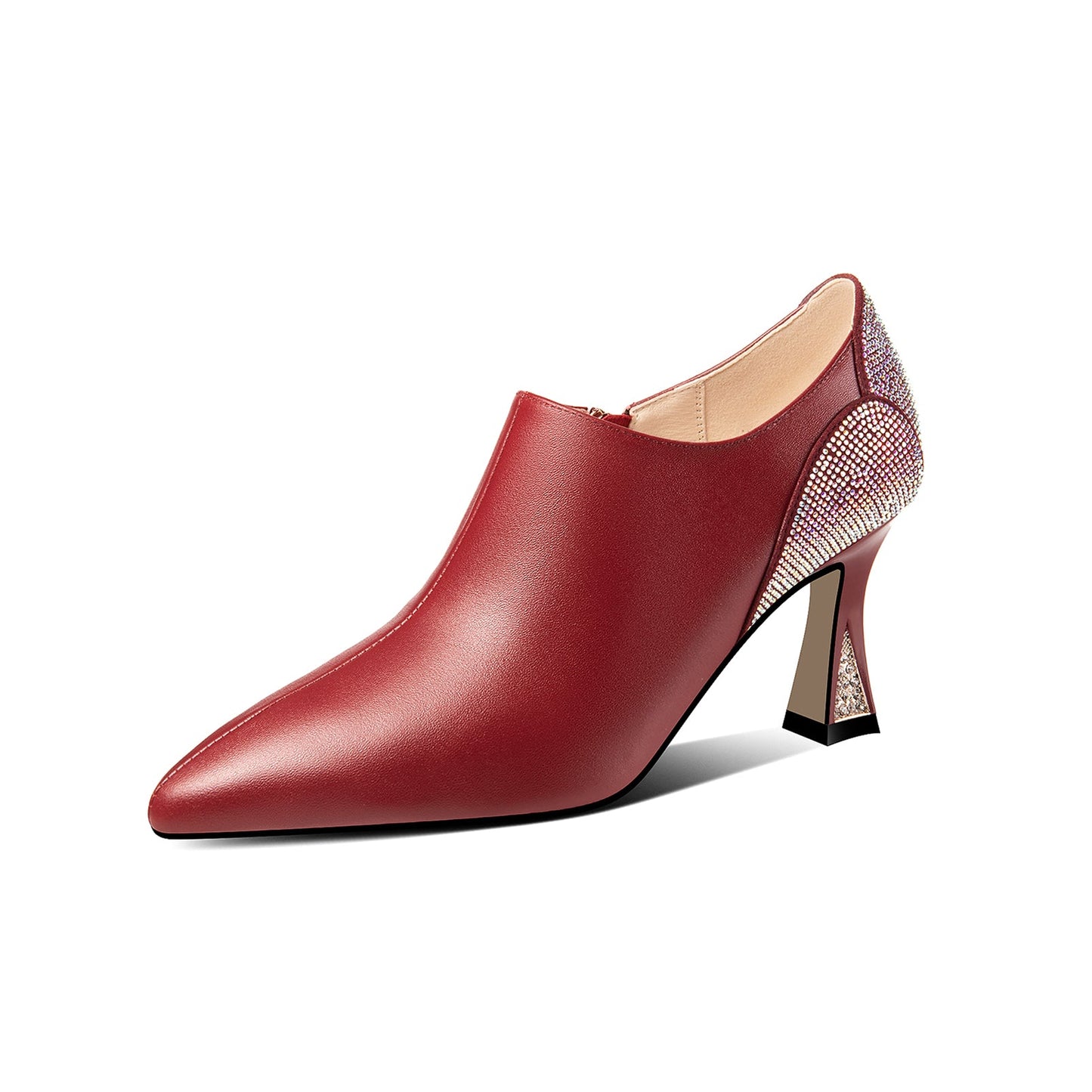 Nine Seven Women's Genuine Leather Handmade Side Zip Up High Heel Pointed Toe Sparkling Glitter Oxford Pumps