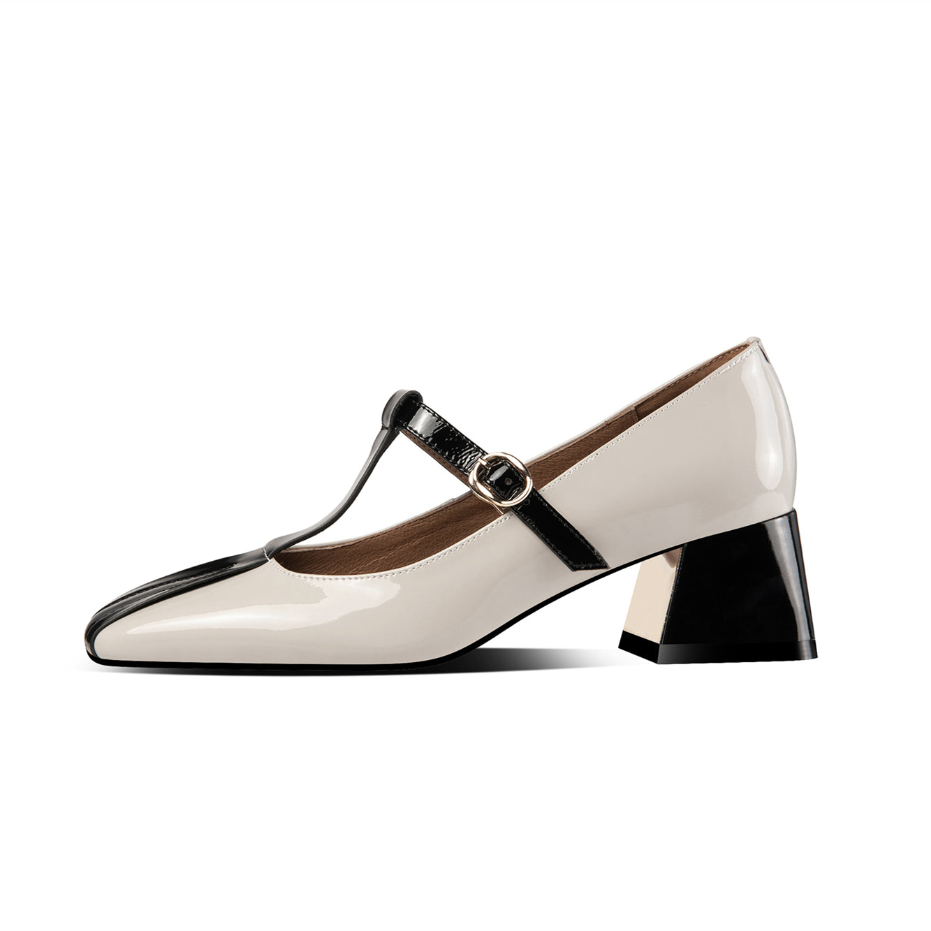 Nine Seven Women's Handmade Patent Leather Square Toe Chunky Heel T-Shaped Assorted Color Mary Jane Pumps