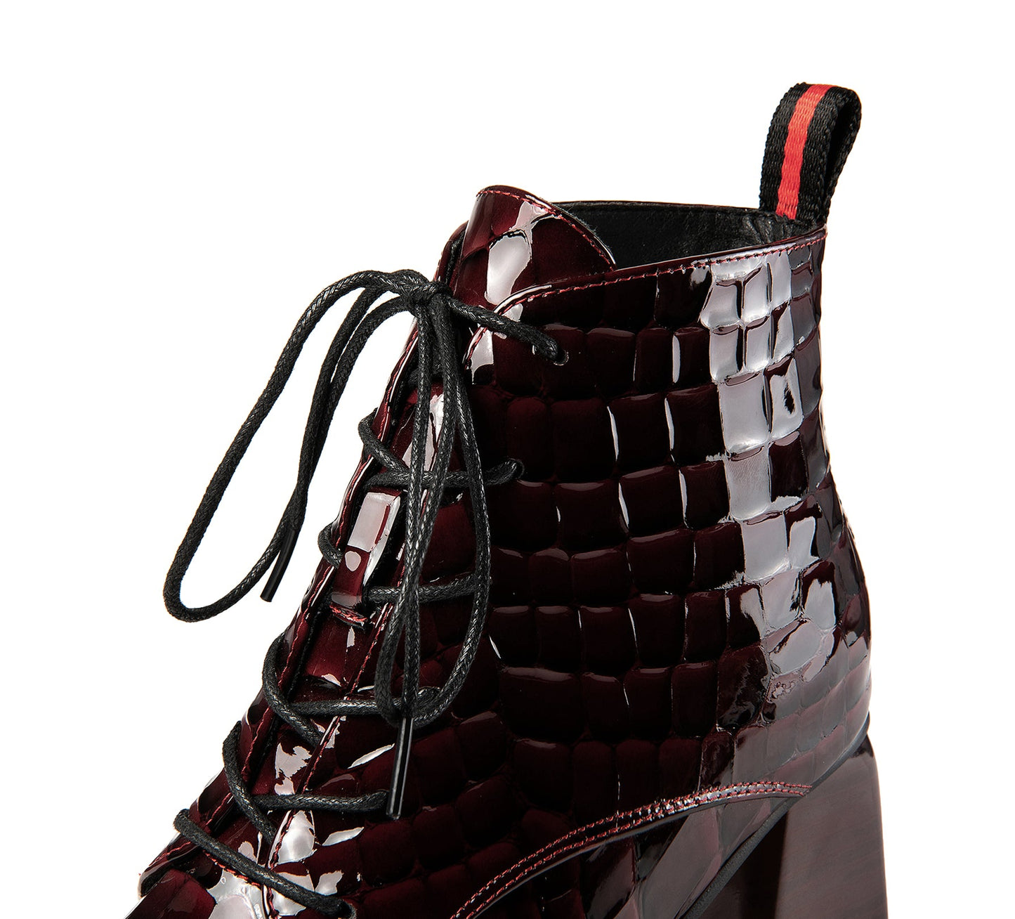 Nine Seven Patent Leather Women's Handmade Pointed Toe Block Heel Lace Up Stylish Ankle Booties