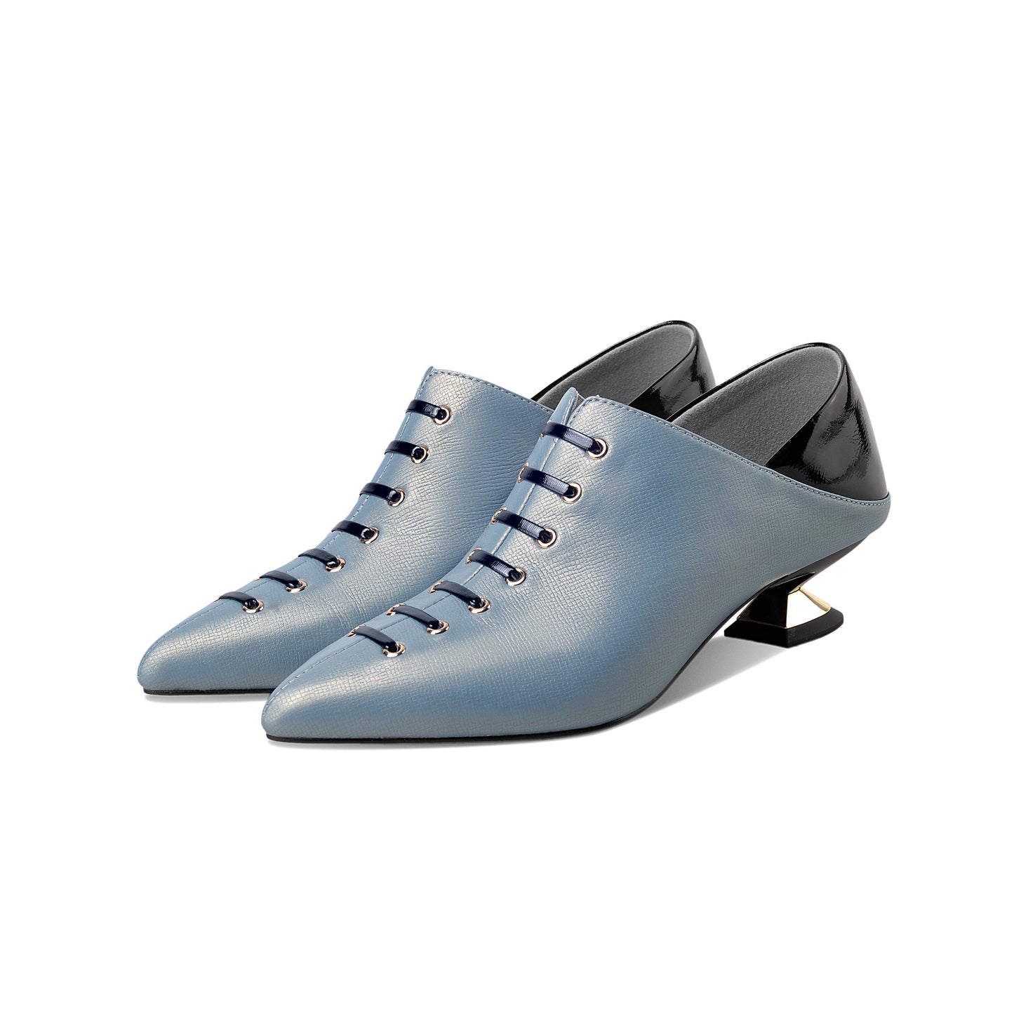 Nine Seven Women's Handmade Genuine Leather Unique Low Chunky Heel Pointed Toe Side Zip Up Assorted Color Pump Shoes