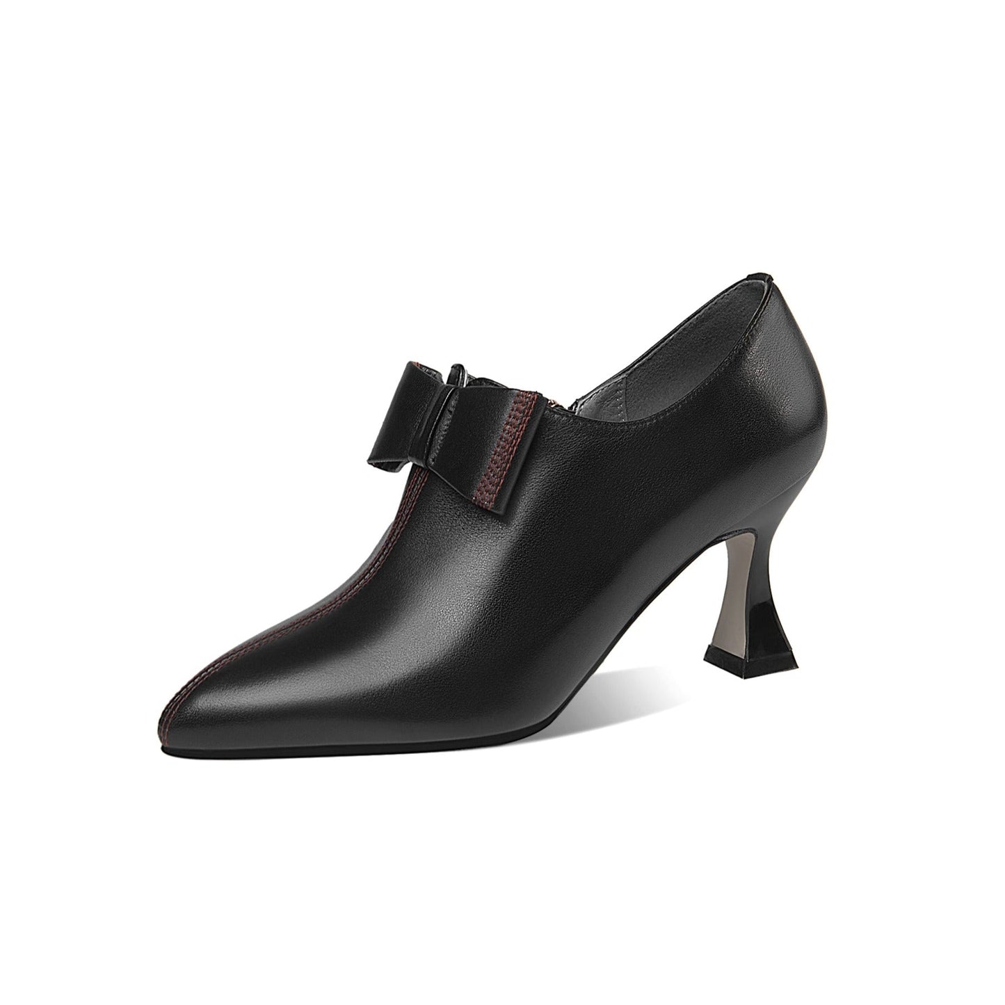 Nine Seven Women's Genuine Leather Handmade Pointed Toe High Stiletto Heel Side Zip Up Pump Shoes with Bow