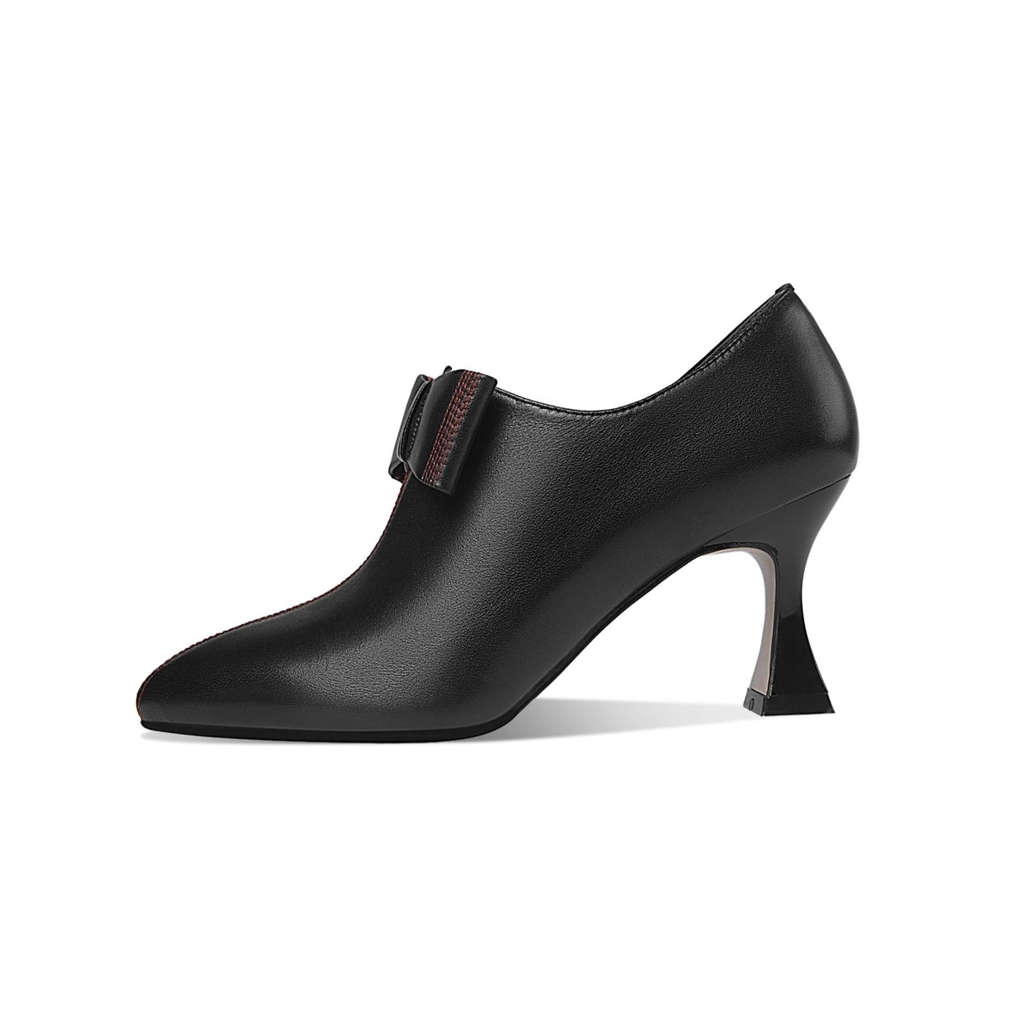 Nine Seven Women's Genuine Leather Handmade Pointed Toe High Stiletto Heel Side Zip Up Pump Shoes with Bow