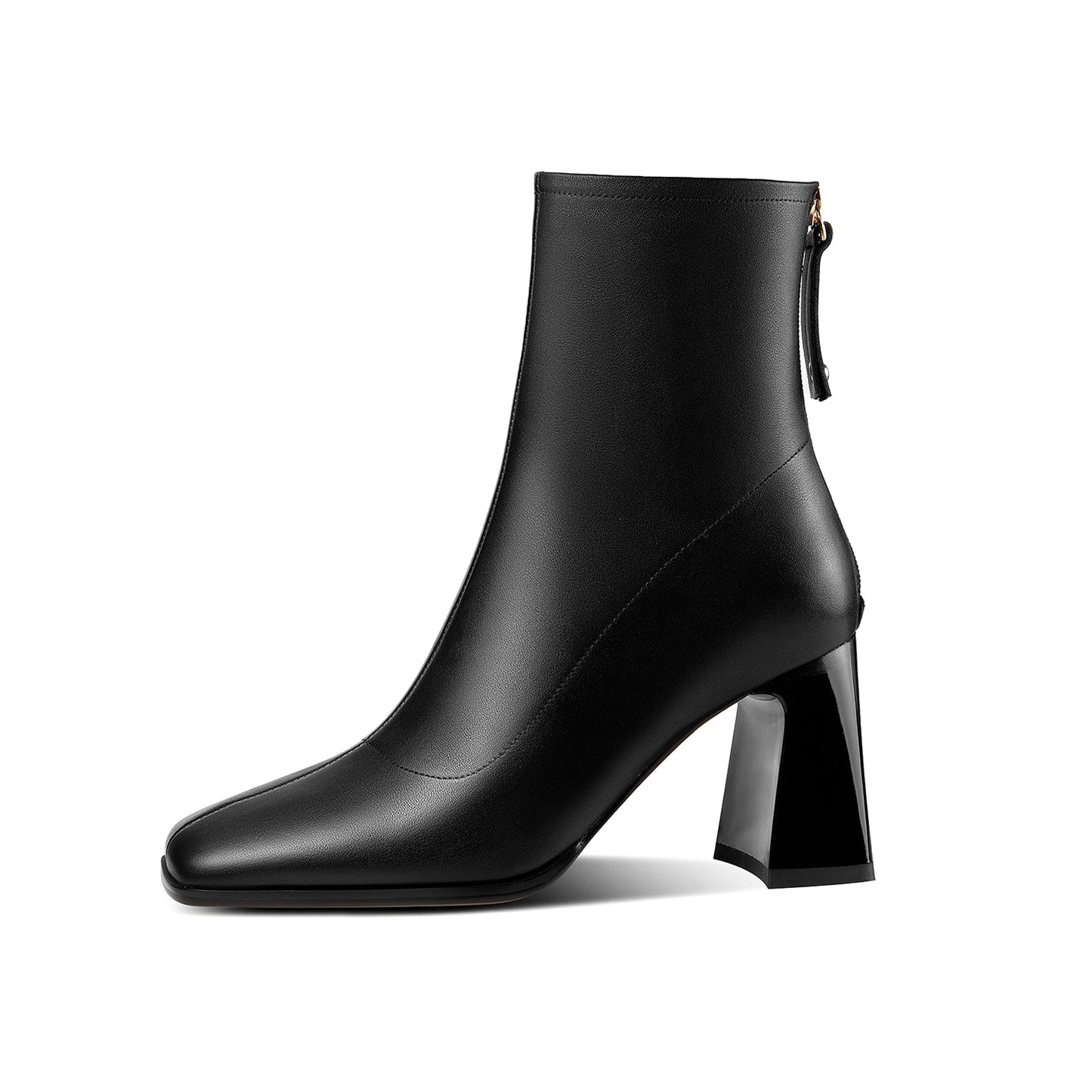 Nine Seven Women's Square Toe Genuine Leather Handmade Back Zipper High Chunky Heels Trendy Ankle Boots