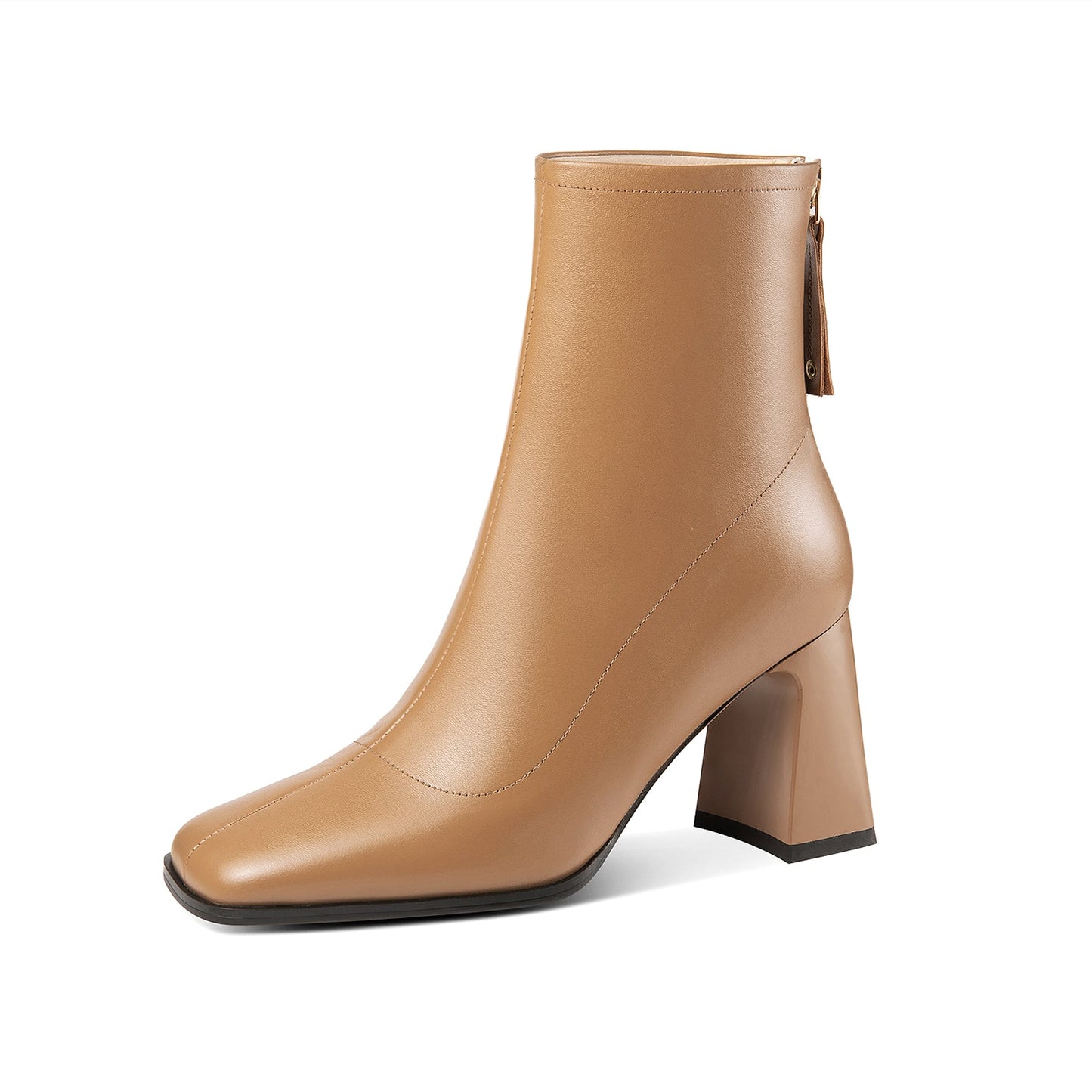 Nine Seven Women's Square Toe Genuine Leather Handmade Back Zipper High Chunky Heels Trendy Ankle Boots