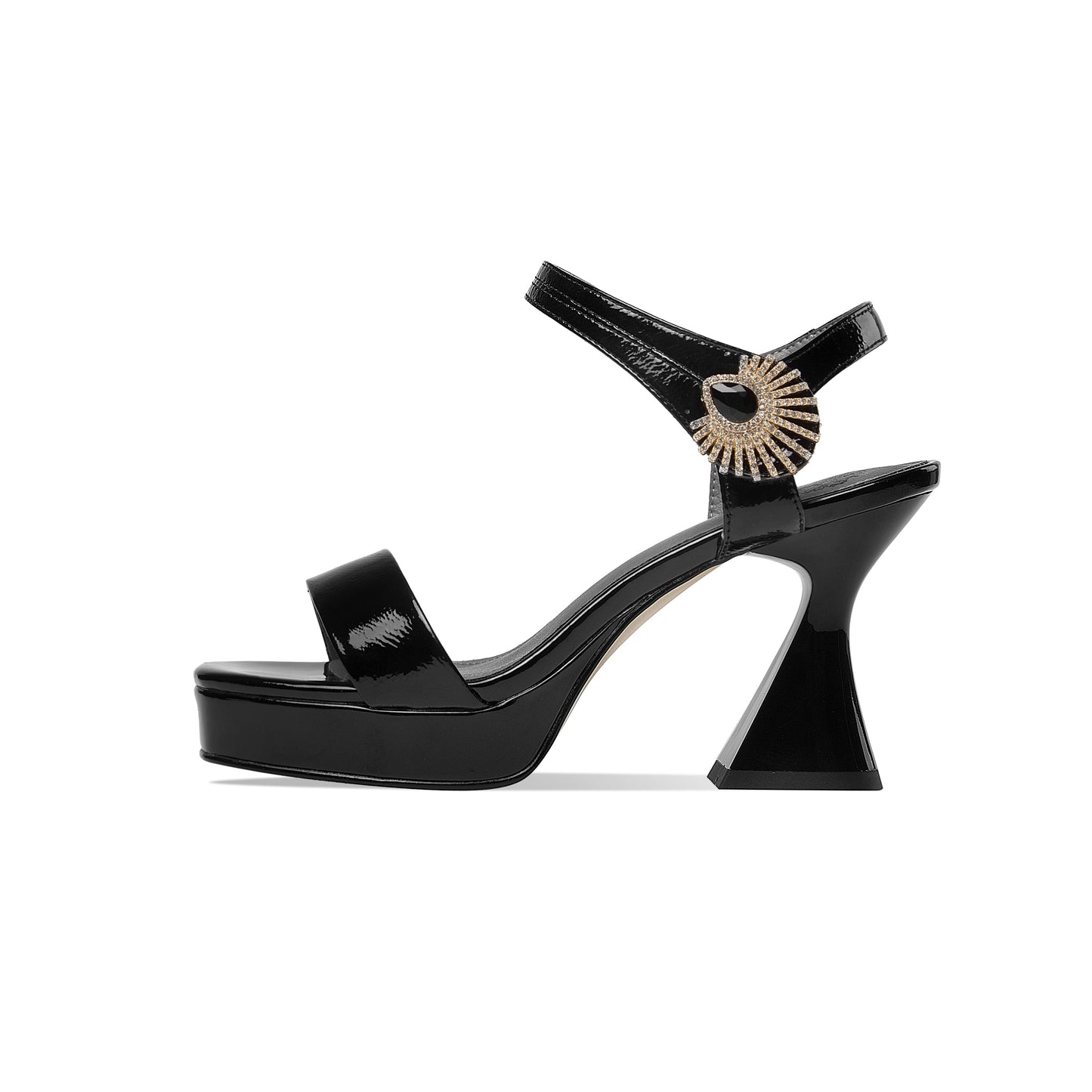 Nine Seven Glossy Patent Leather Platform Women's Handmade High Heel Crystal Open Toe Slingback Sandals with Glitter Rhinestone