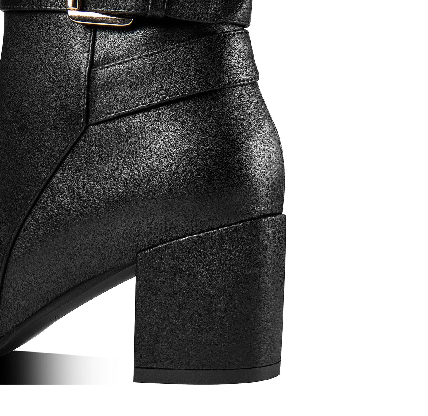 Nine Seven Women's Handmade Genuine Leather Chunky Heel Side Zip Up Round Toe Buckle Design Stylish Ankle Boots