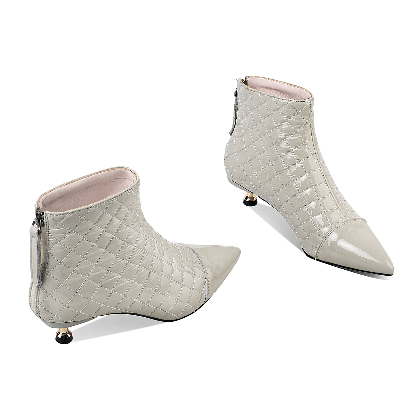 Nine Seven Women's Genuine Leather Pointed Toe Handmade Plaid Stylish Kitten Heel Back Zipper Bootie