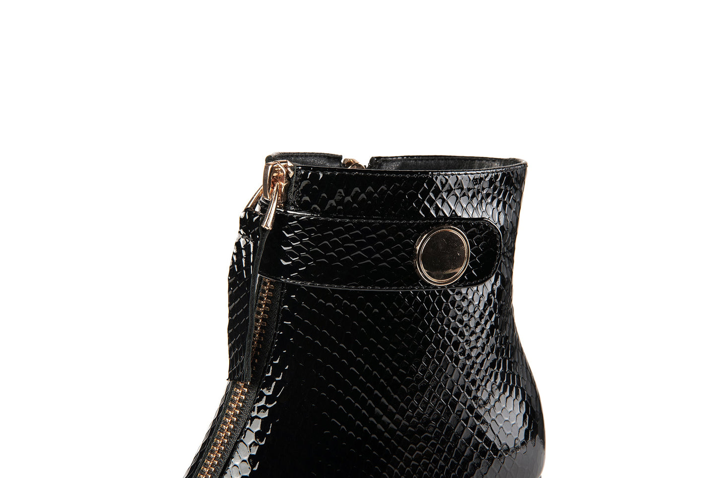 Nine Seven Genuine Leather Women's Handmade Chunky Heel Side Zip Up Square Toe Ankle Boots with Front Zipper Decor