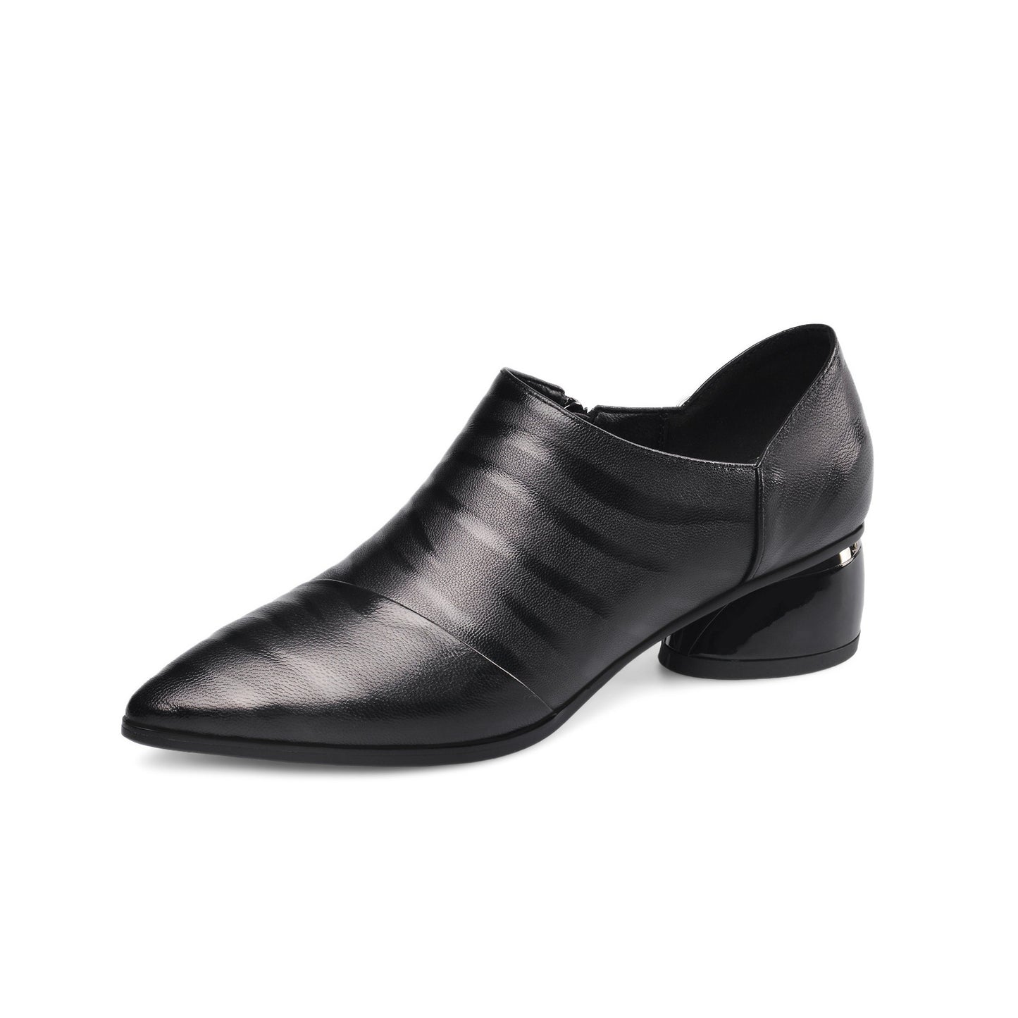 Nine Seven Women's Printed Genuine Leather Handmade Pointed Toe Side Zipper Casual Pumps Shoes with Low Heels