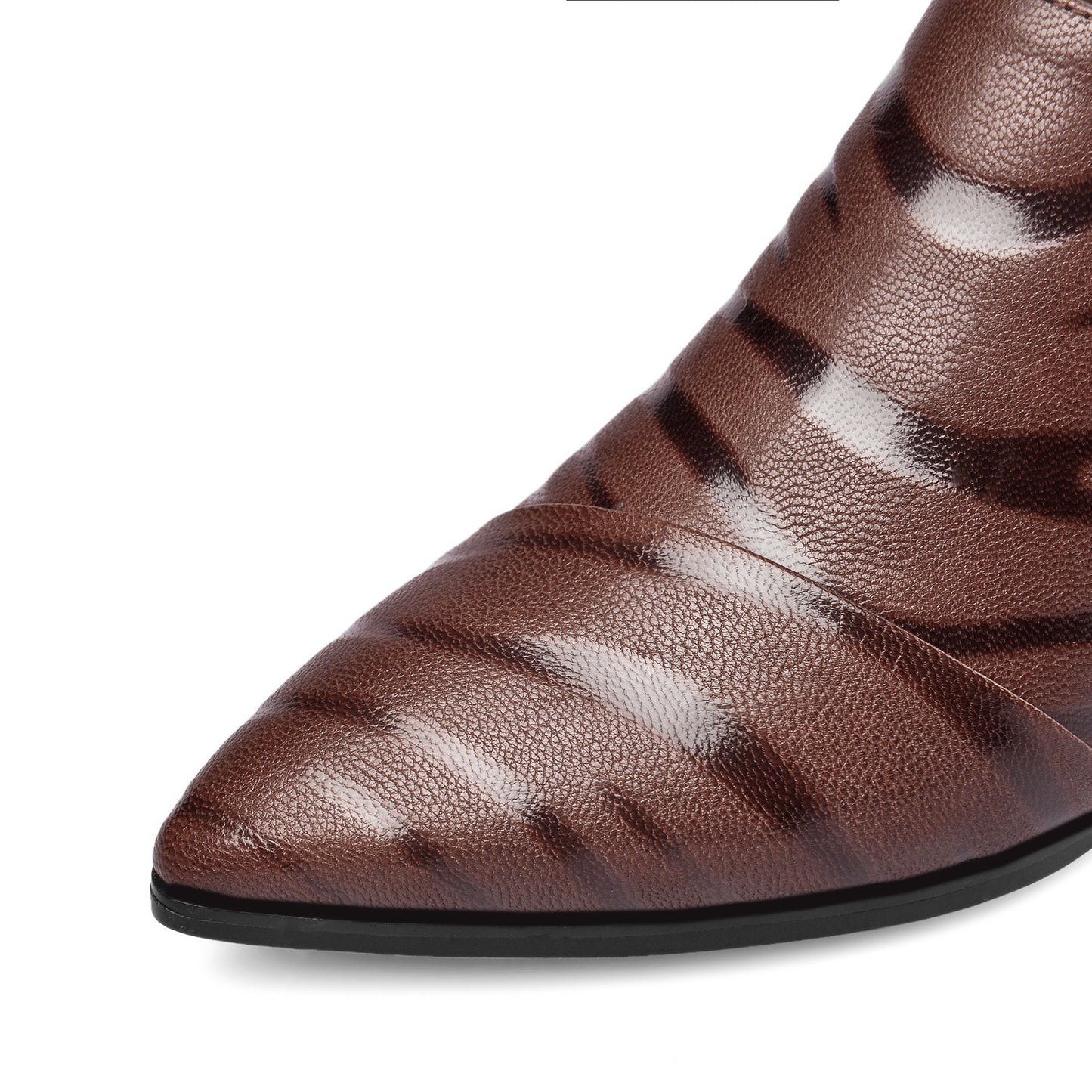 Nine Seven Women's Printed Genuine Leather Handmade Pointed Toe Side Zipper Casual Pumps Shoes with Low Heels