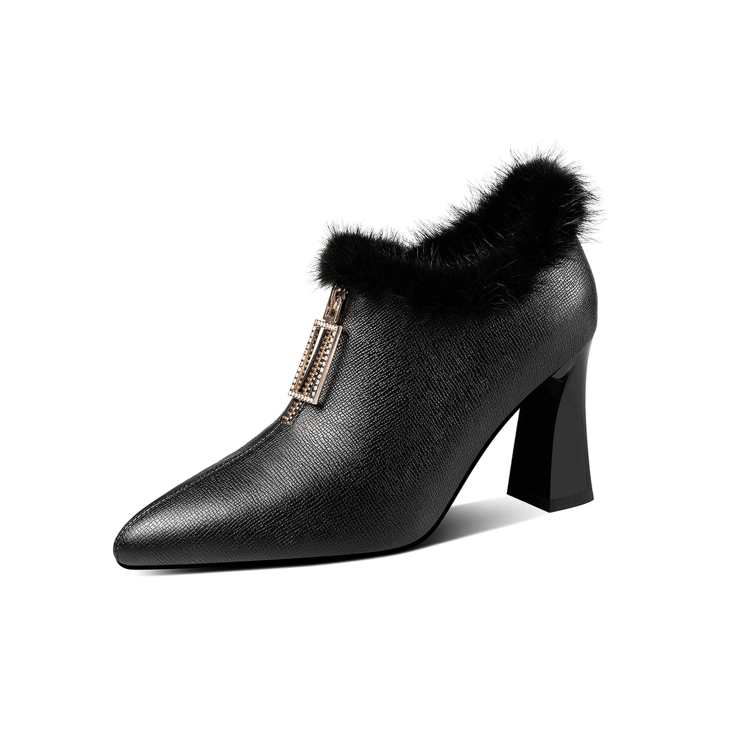 Nine Seven Genuine Leather Women's Handmade High Heel Side Zip Up Pointed Toe Front Zipper Design Stylish Oxford Pump Shoes