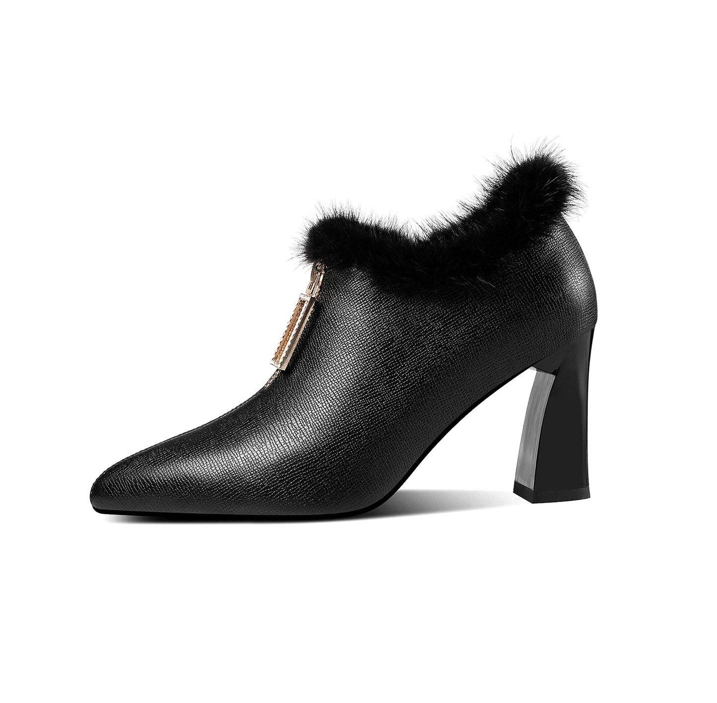 Nine Seven Genuine Leather Women's Handmade High Heel Side Zip Up Pointed Toe Front Zipper Design Stylish Oxford Pump Shoes