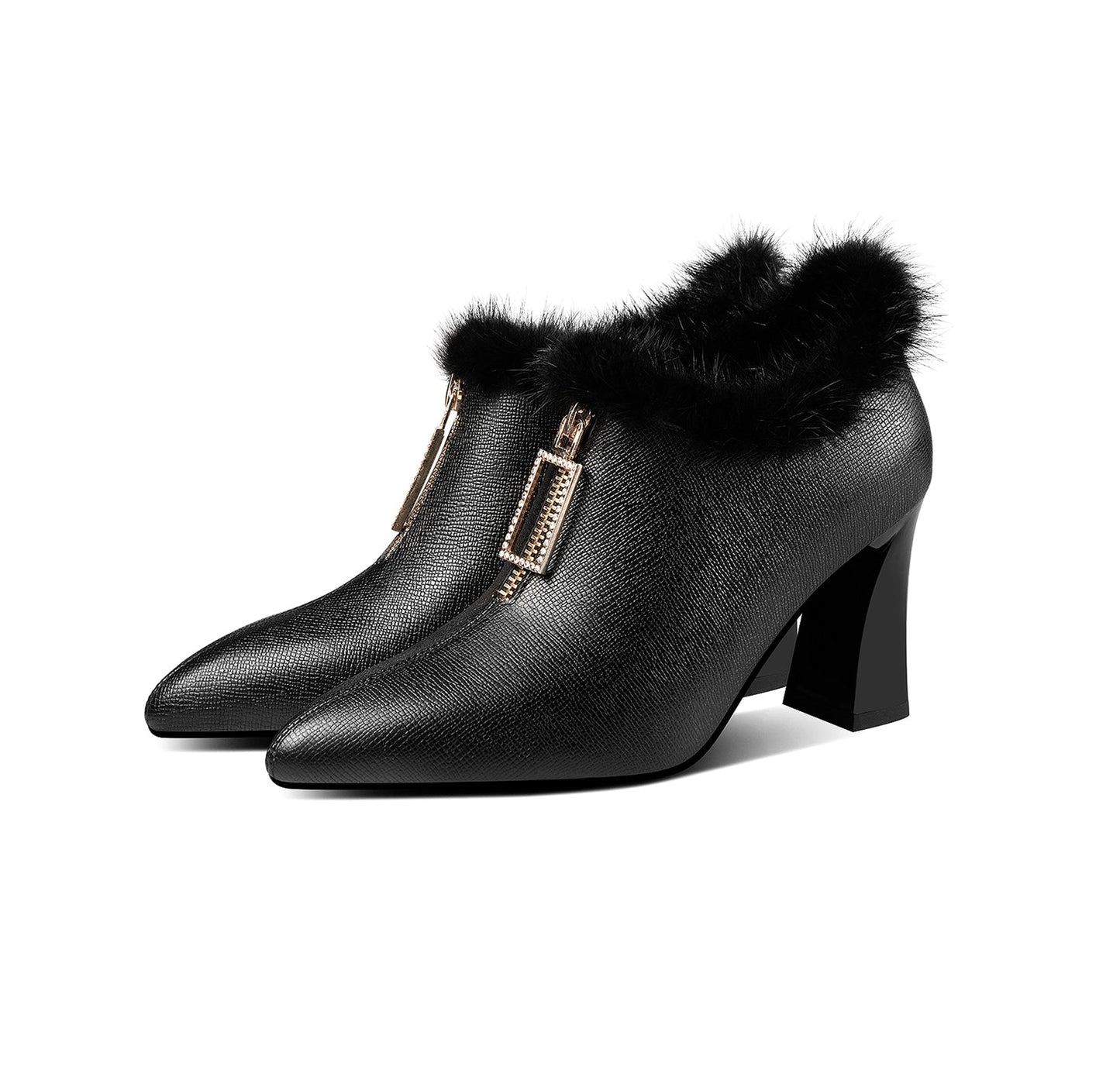 Nine Seven Genuine Leather Women's Handmade High Heel Side Zip Up Pointed Toe Front Zipper Design Stylish Oxford Pump Shoes