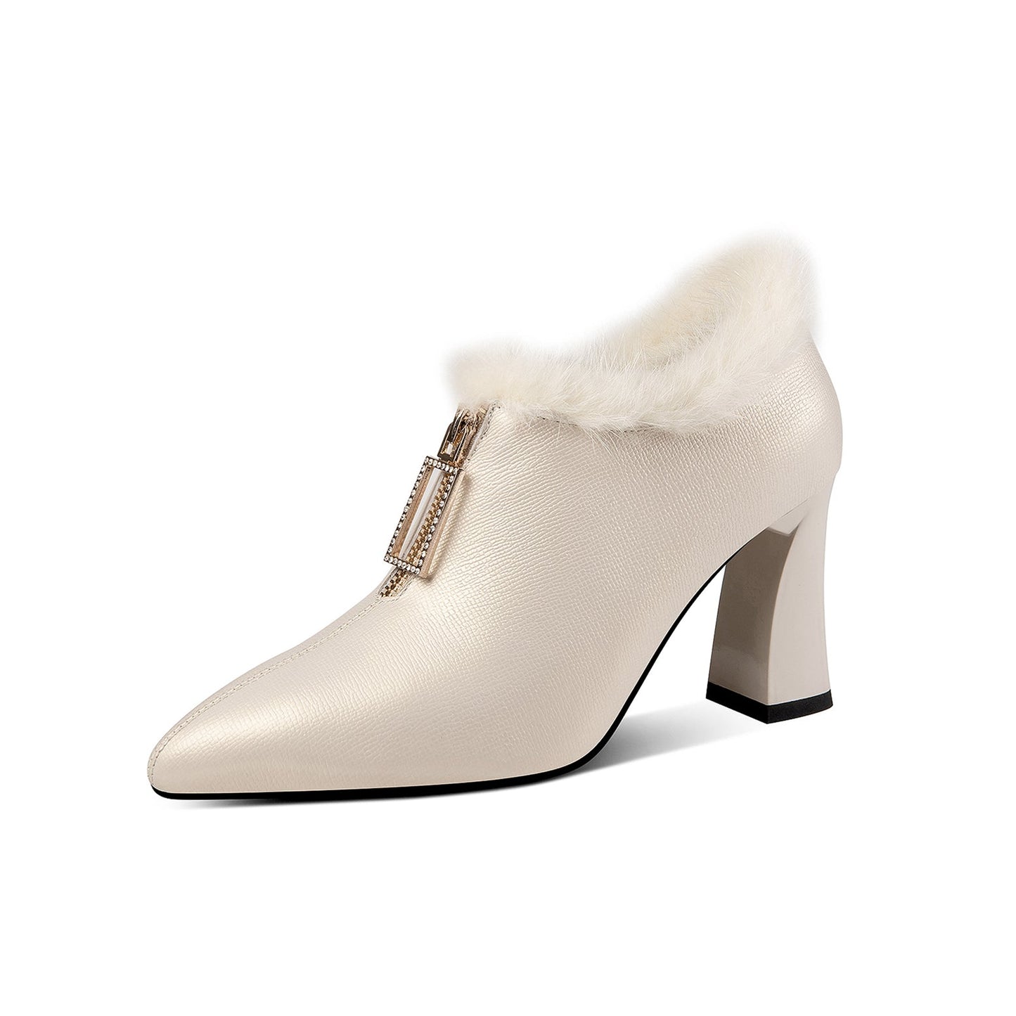 Nine Seven Genuine Leather Women's Handmade High Heel Side Zip Up Pointed Toe Front Zipper Design Stylish Oxford Pump Shoes