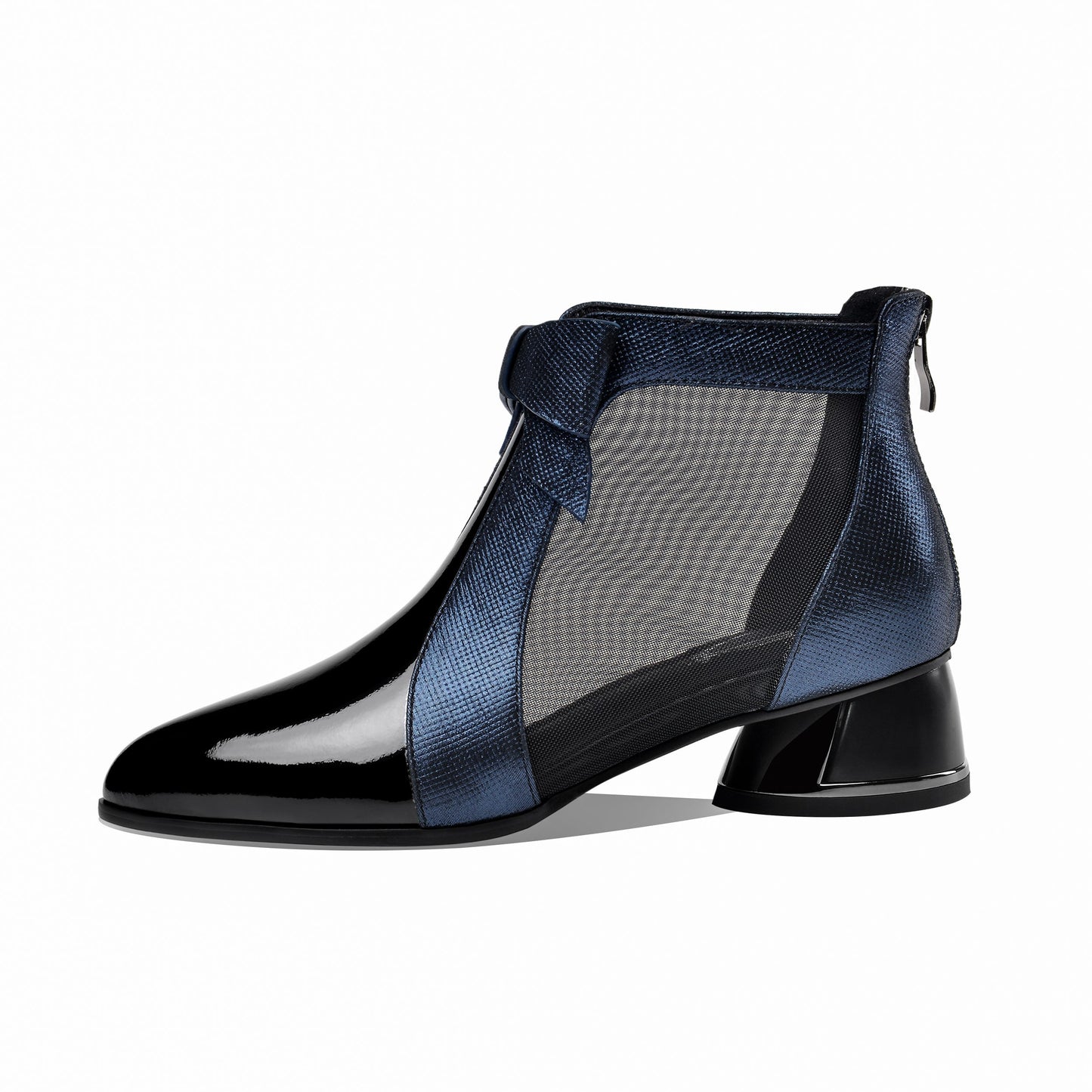 Nine Seven Women's Patent Leather Pointed Toe Cute Bowknot Handmade Low Chunky Heel Stylish Ankle Boots with Back Zipper