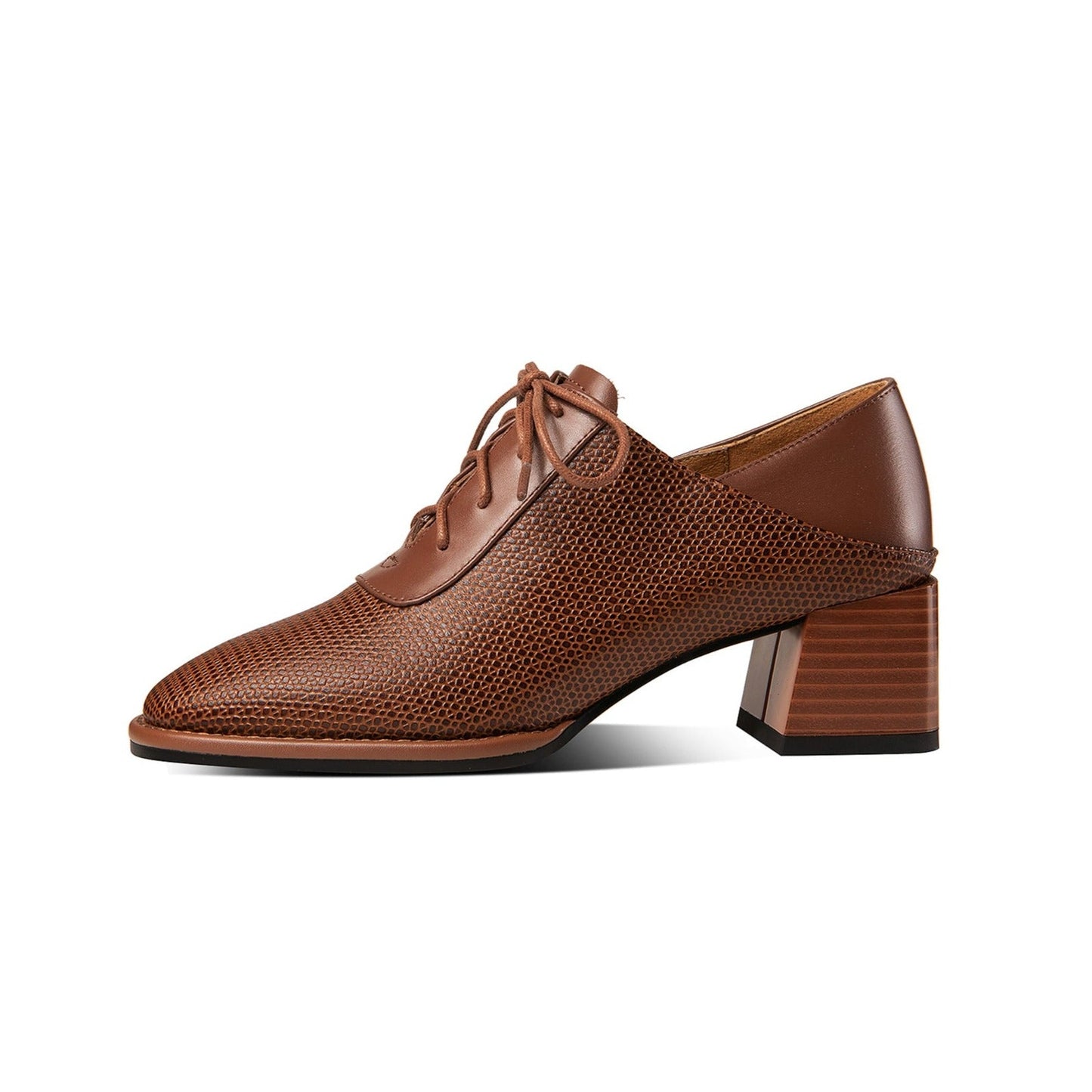 Nine Seven Genuine Leather Women's Handmade Round Toe Chunky Heel Lace Up Oxford Pumps