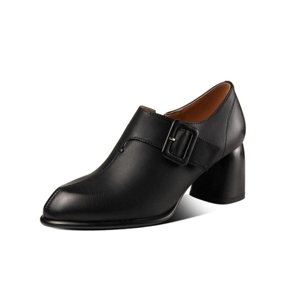 Nine Seven Genuine Leather Women's Handmade Block Heel Side Zip Up Oxford Pumps with Modern Buckle