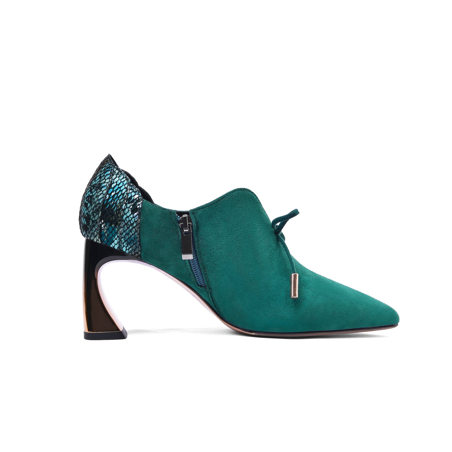 Nine Seven Women's Suede Leather Pointed Toe Handmade Side Zip High Chunky Heel Pumps with Cute Bow