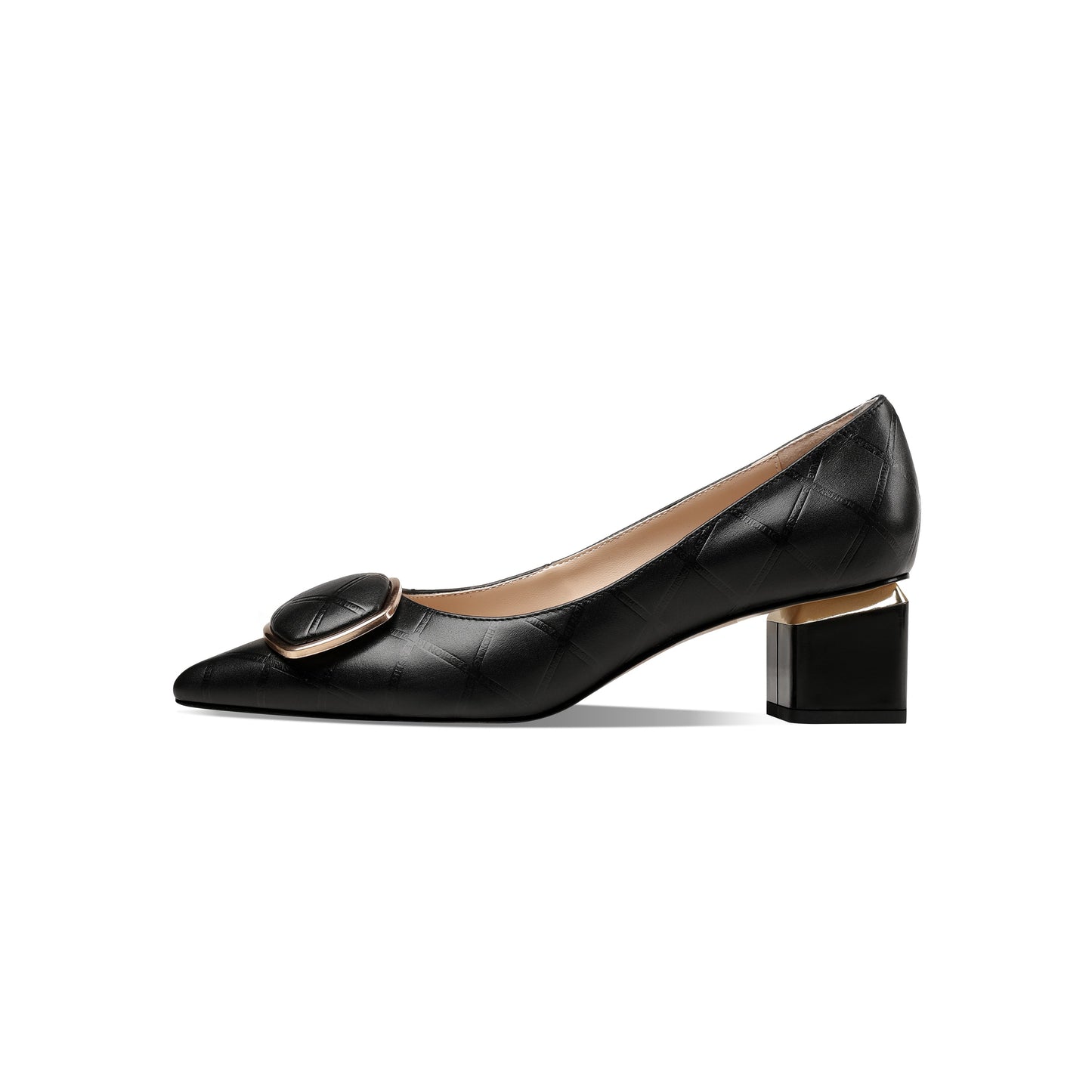 Nine Seven Genuine Leather Handmade Women's Low Block Heel Pointed Toe Graceful Pump Shoes