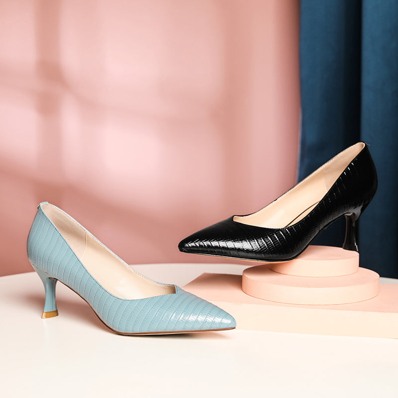 Nine Seven Women's Handmade Genuine Leather Clear Pointed Toe V-Shaped Mid Stiletto Heel Slip On Loafer Pumps