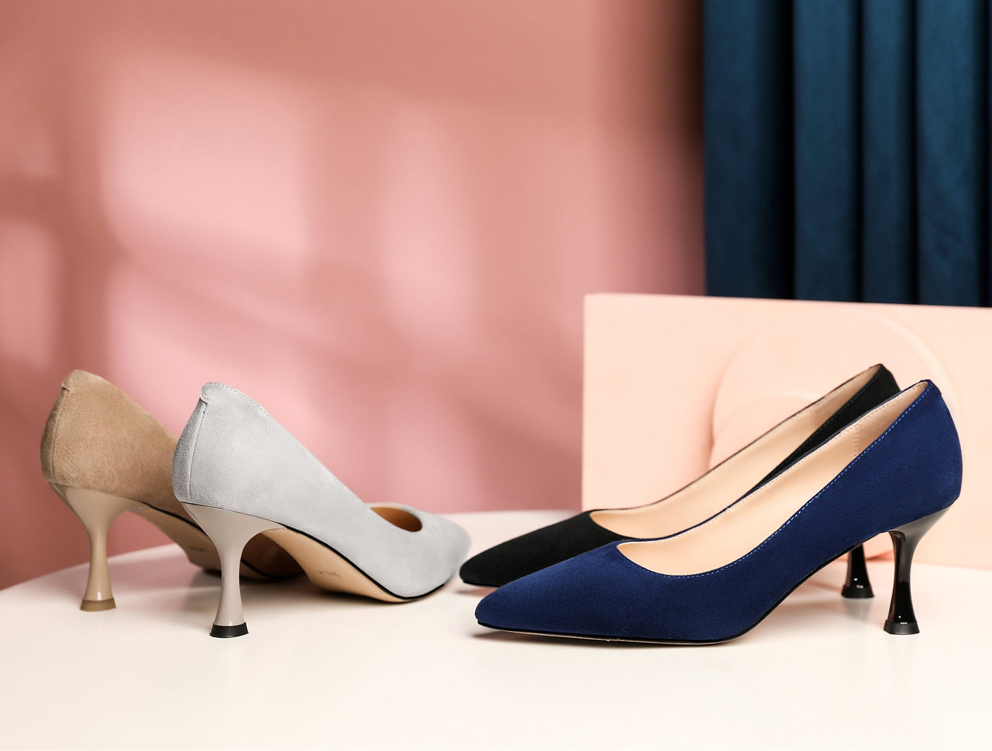 Nine Seven Suede Leather Women's Handmade Pointed Toe Sexy Mid Stiletto Heel Slip On Office Party Pump Shoes