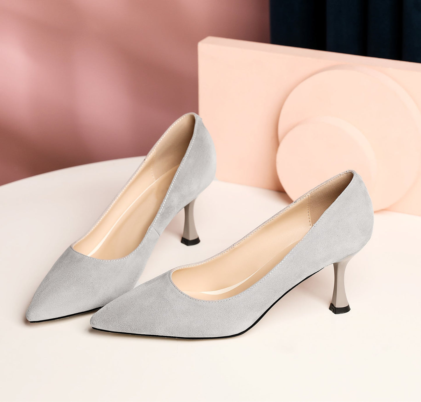 Nine Seven Suede Leather Women's Handmade Pointed Toe Sexy Mid Stiletto Heel Slip On Office Party Pump Shoes