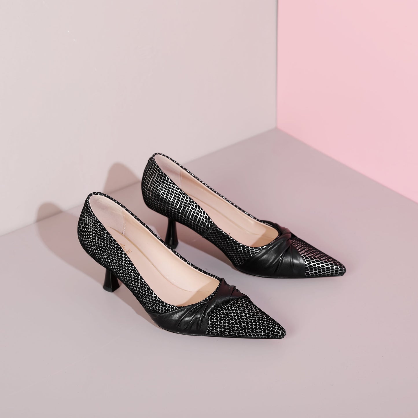 Nine Seven Women's Handmade Leather Exquisite Mid Heel Pointy Toe Loafer Pumps with Bowknot