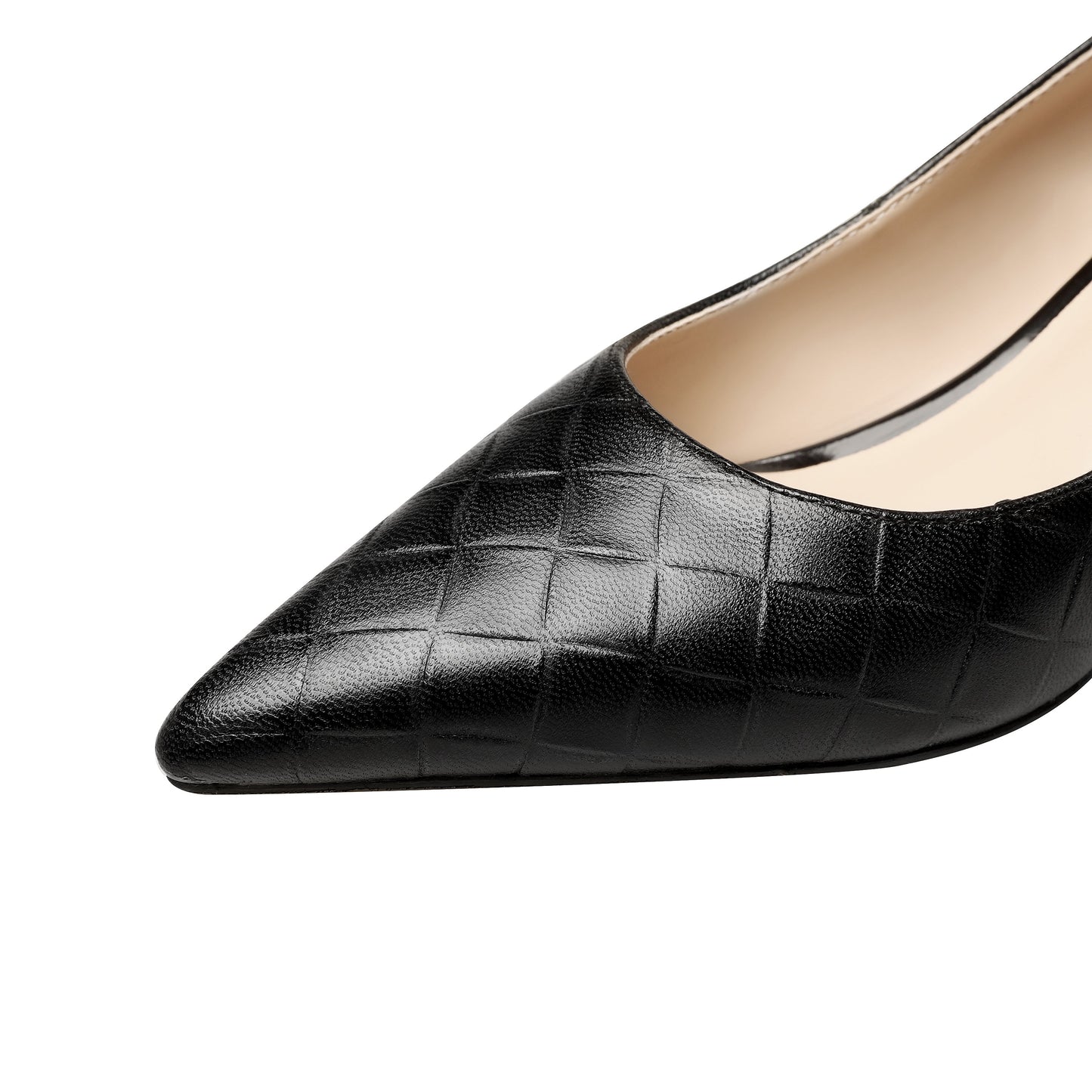 Nine Seven Glossy Genuine Leather Women's Handmade Pointed Toe Spool Heel Golden Square Pattern Decor Slip On Loafer Pumps