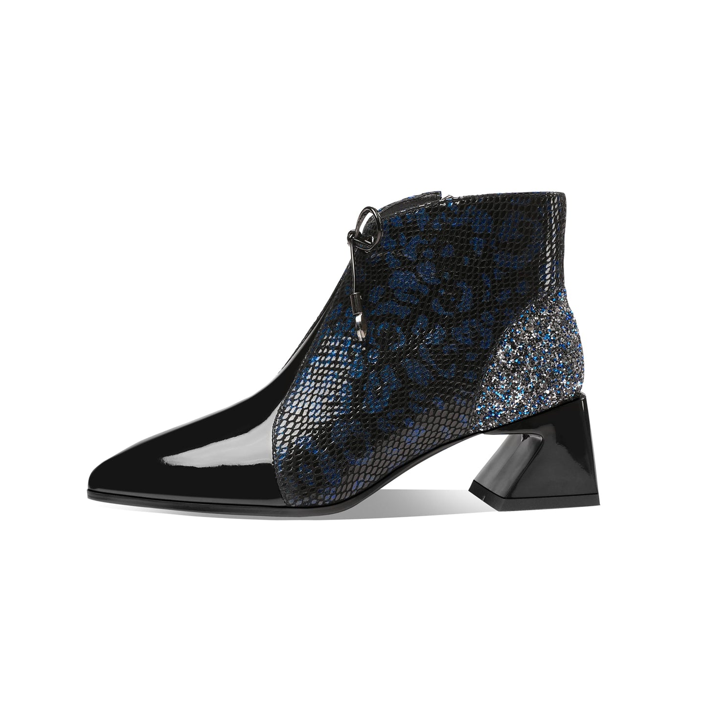 Nine Seven Women's Handmade Leather Assorted Color Side Zip Up Spool Heel Mesh Hollow Bowktie Ankle Boots