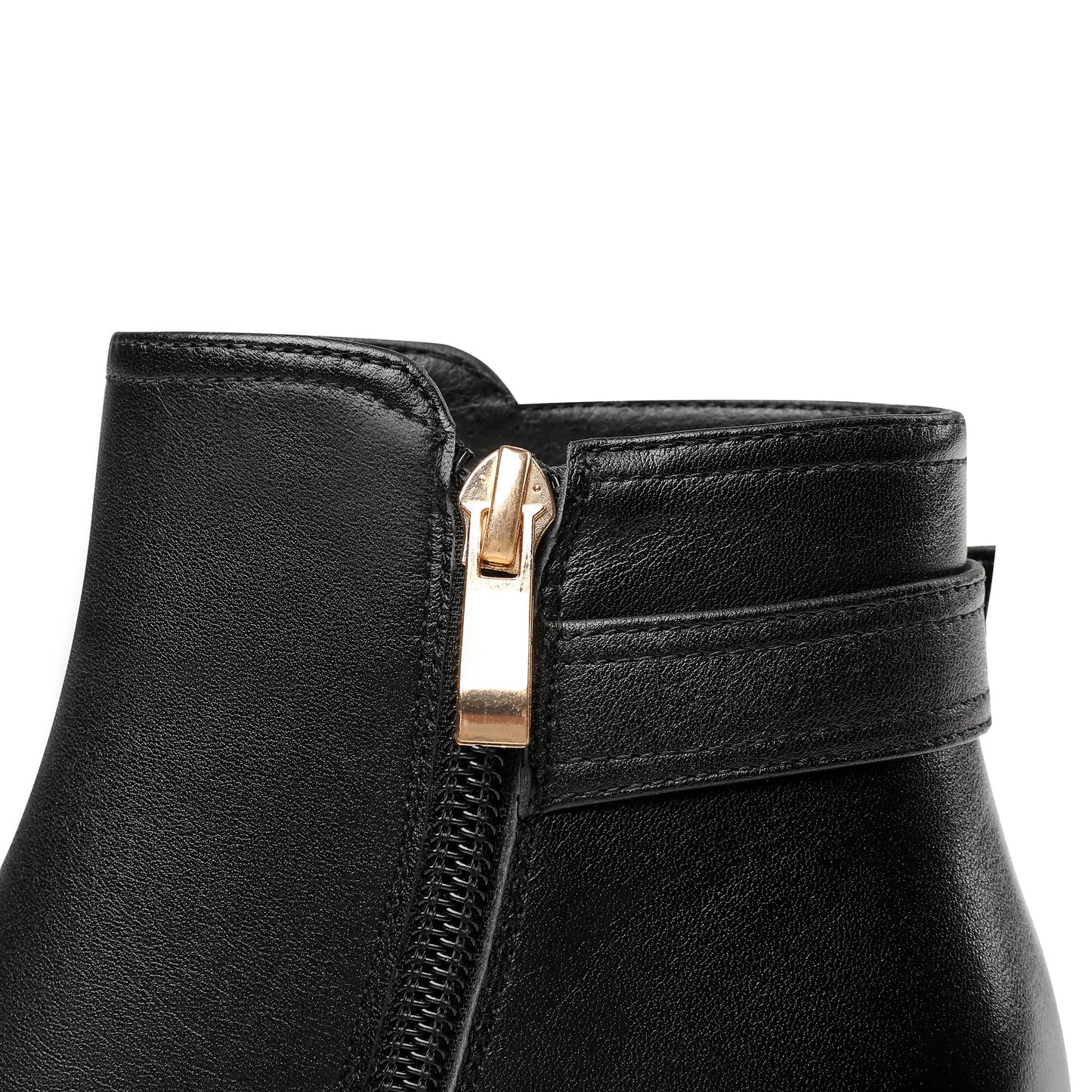 Nine Seven Women's Genuine Leather Handmade Round Toe Side Zipper Mid Chunky Heel Classic Ankle Boots with Buckle