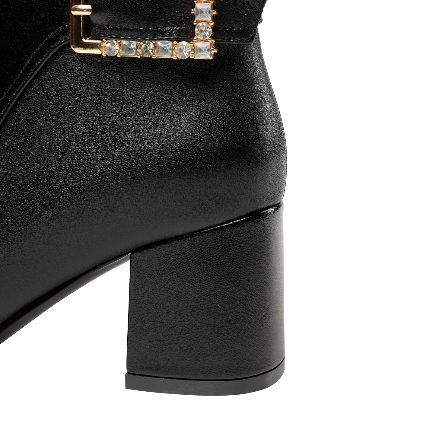 Nine Seven Women's Genuine Leather Handmade Round Toe Side Zipper Mid Chunky Heel Classic Ankle Boots with Buckle