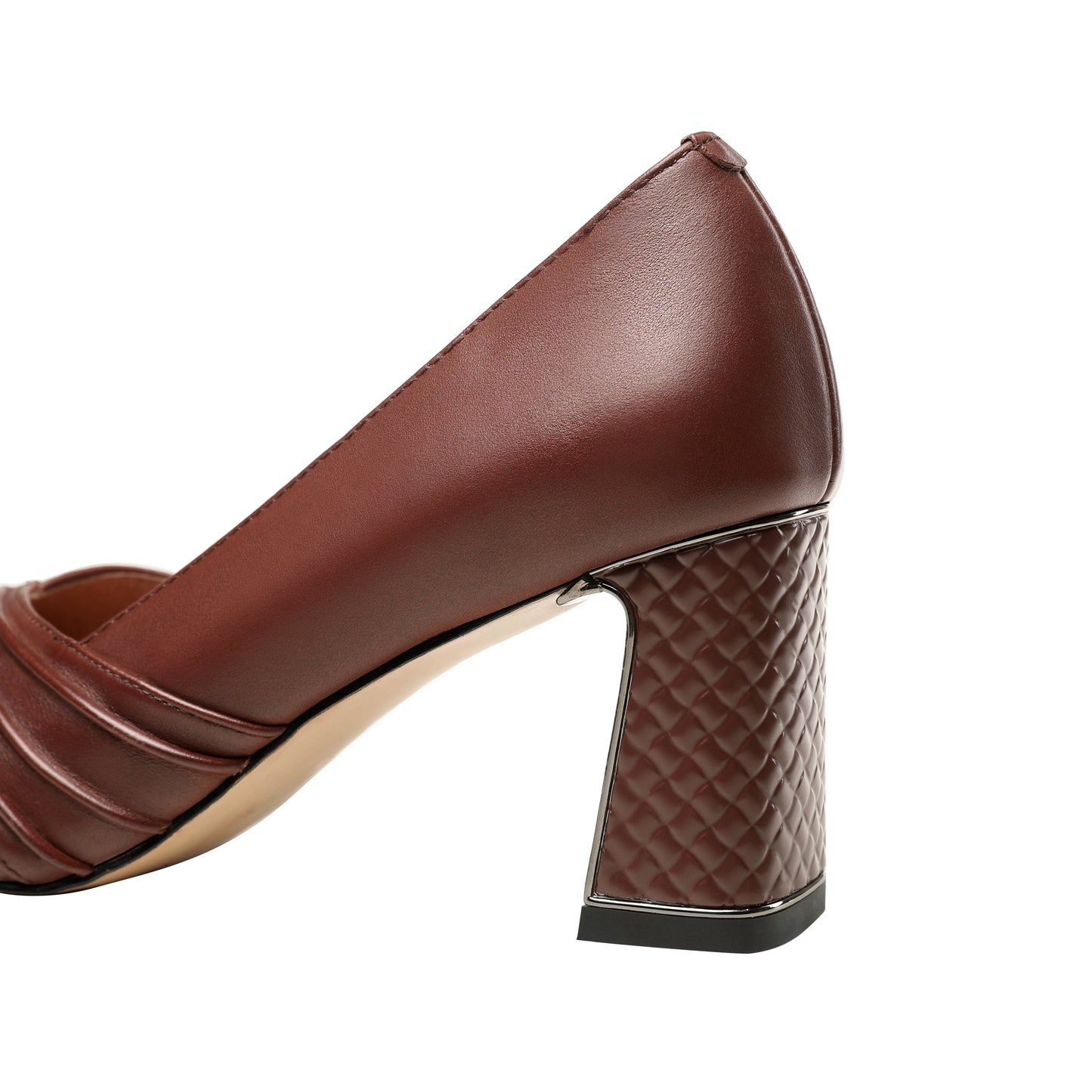 Nine Seven Women's Genuine Leather Hnadmade Wrinkle Design Pointed Toe Mid Chunky Heel Pumps Shoes