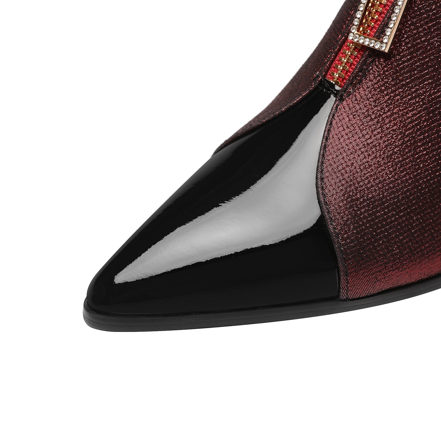 Nine Seven Genuine Leather Pointed Toe Handmade Front Zipper Low Chunky Heels Women's Pumps Shoes